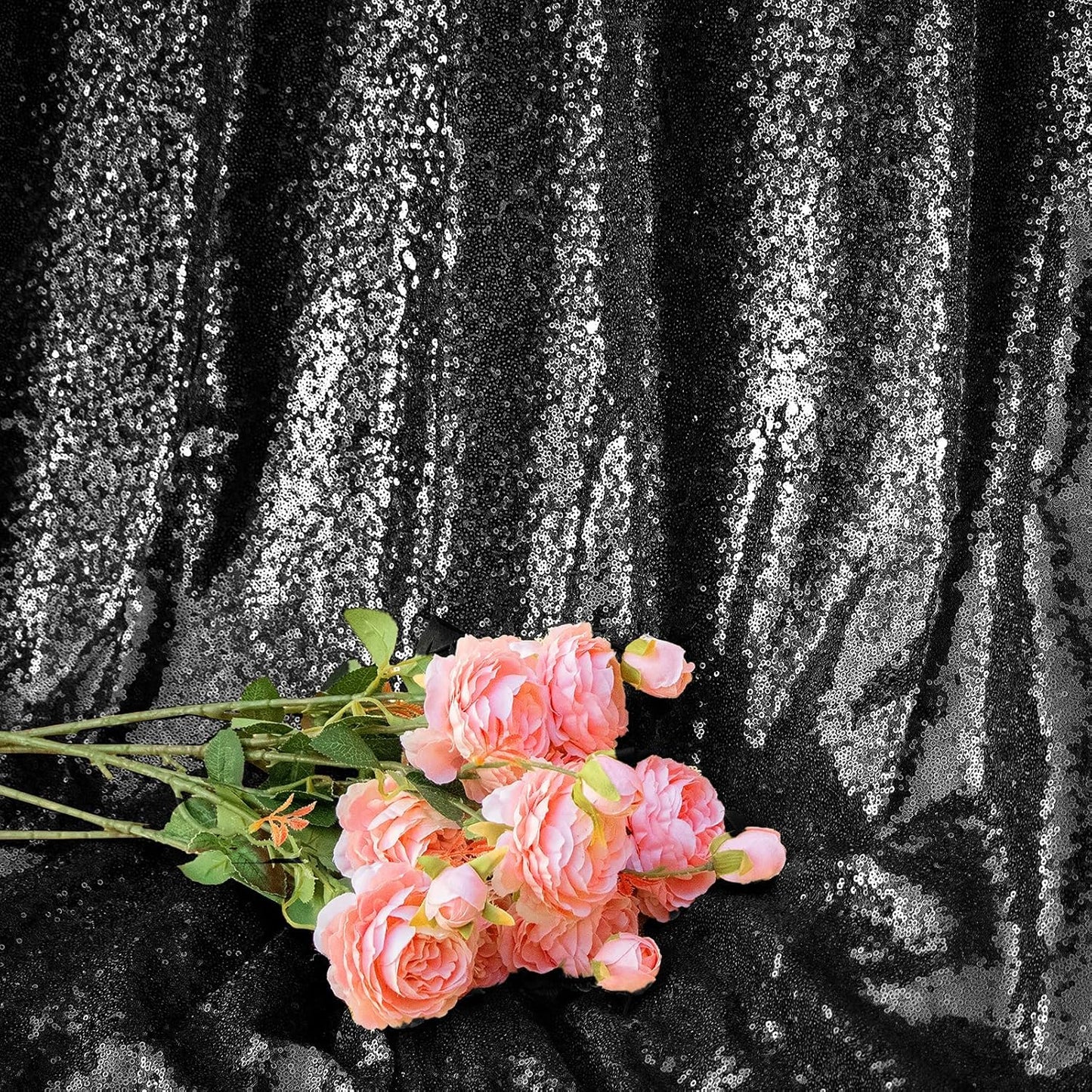 Black Sequin Backdrop Curtains 4 Panels 2FTx8FT Glitter Photo Backdrop Sparkle Background for Birthday Bridal Weeding Halloween Decorations