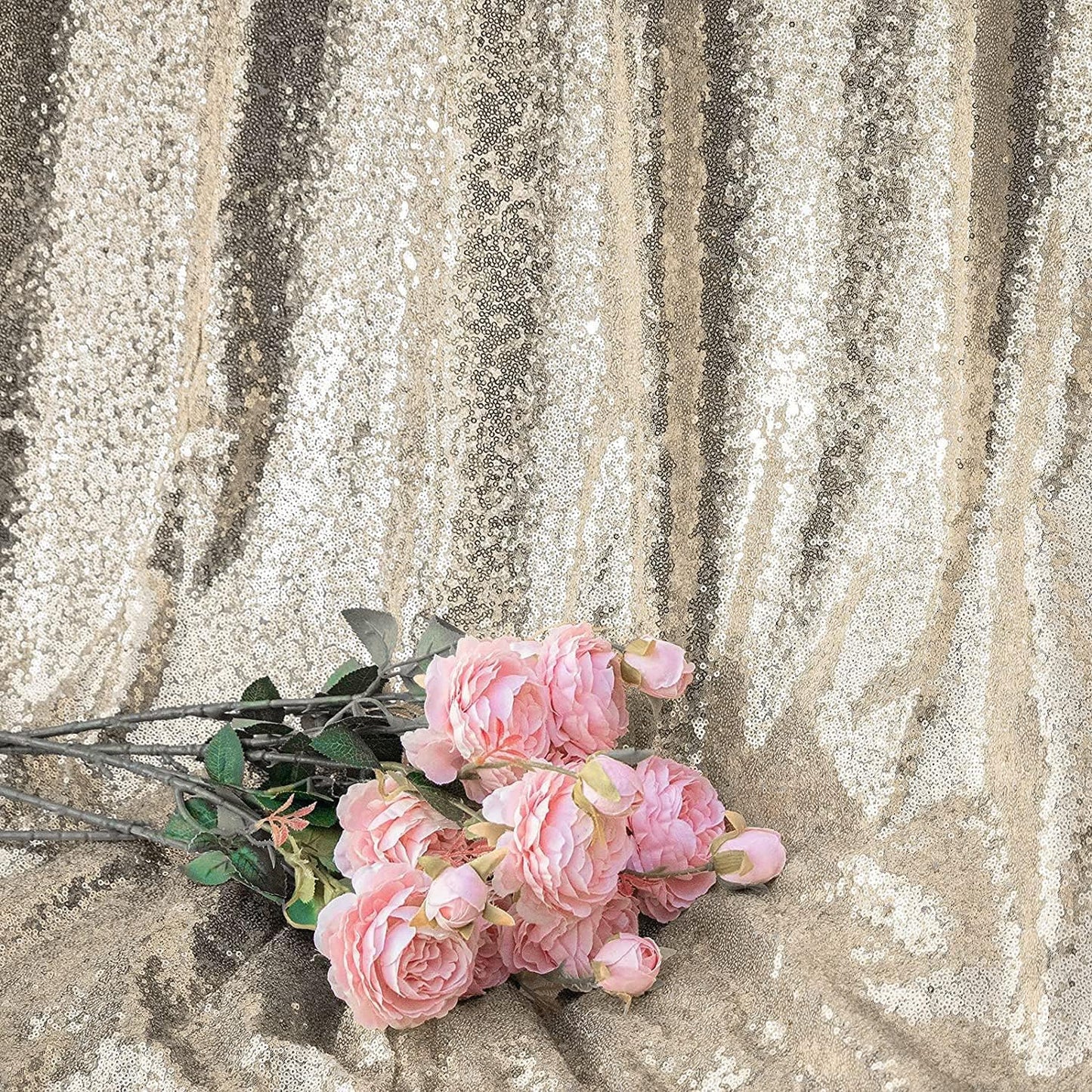 Champagne Sequin Photography Backdrop Curtains 2FTx8FT 2 Panels Sparkly Background Drapes for Party Birthday