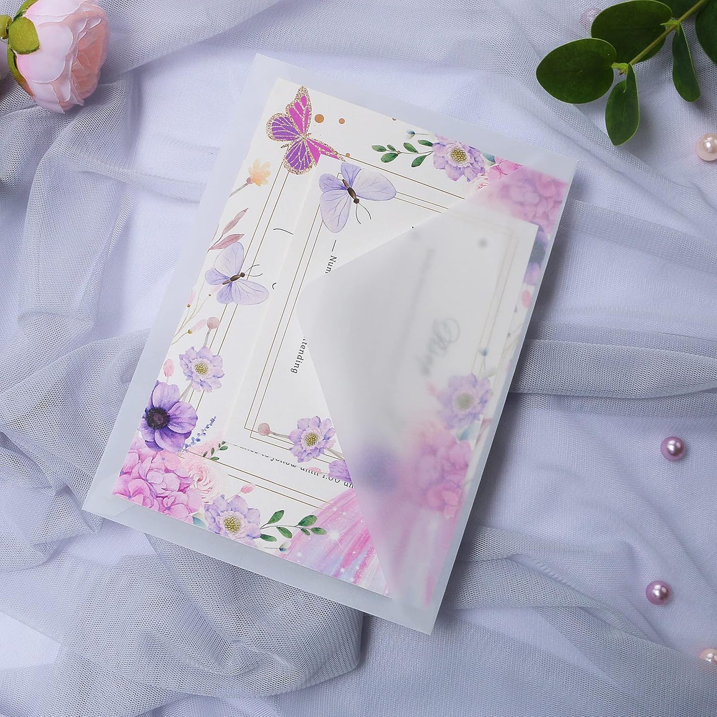 PONATIA 50 PCS/Pack A7 Vellum Envelopes, 5.35 x 7.5'' Vellum Envelopes, Perfect For 5 x 7'' Weddings Invitation Cards, Graduation Invite, Acrylic Invitations, Photos