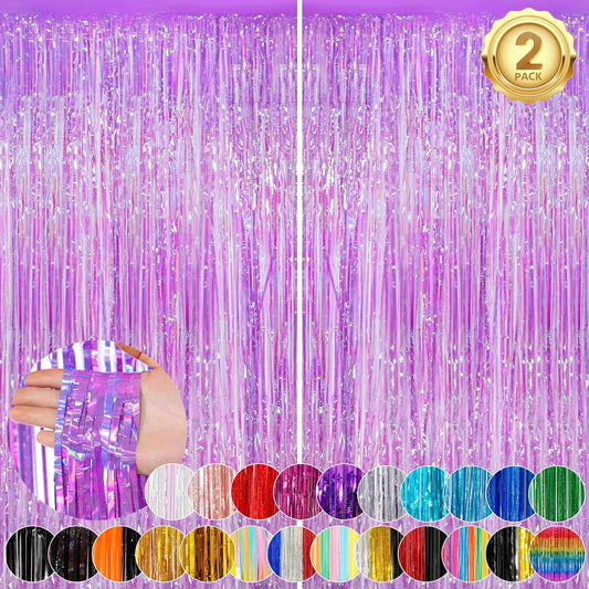 2Pack 3.3 x 8.3Ft Iridescent Purple Streamers Foil Fringe Curtains Neno Purple Tinsel Door Curtains Photo Booth Backdrop for Wedding Birthday Bridal Shower Baby Shower Bachelorette Party Decors