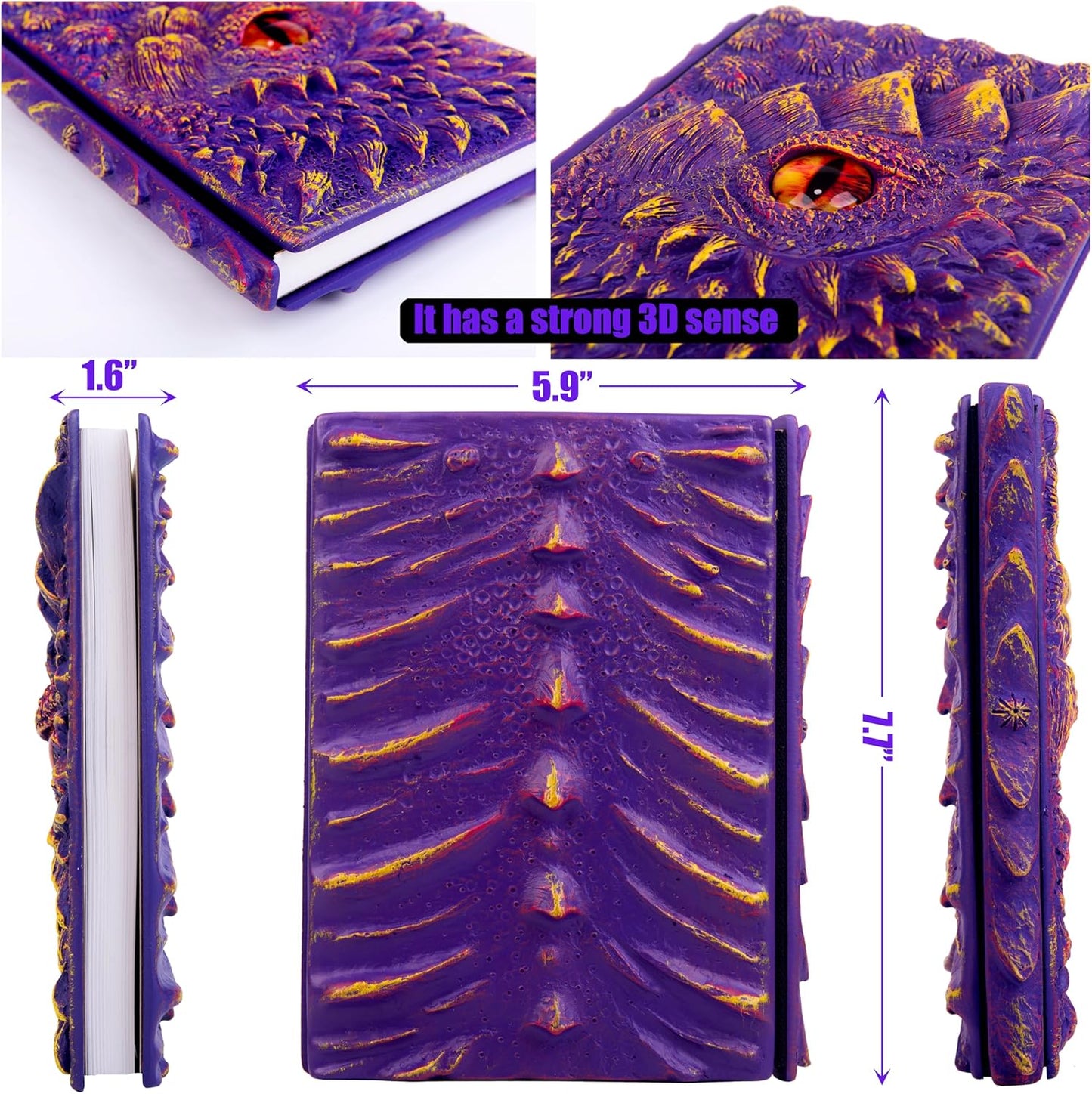 3D Dragon Eye Embossed Journal,Resin Engraving Notebook,Dnd notebook for Dragon Lovers ，Blank Paper,Hardcover Travel Notepad for Writing,Sketchbook,Collection,Gift,Decoration A4 and A5 Size (A5-Purple-Lined)