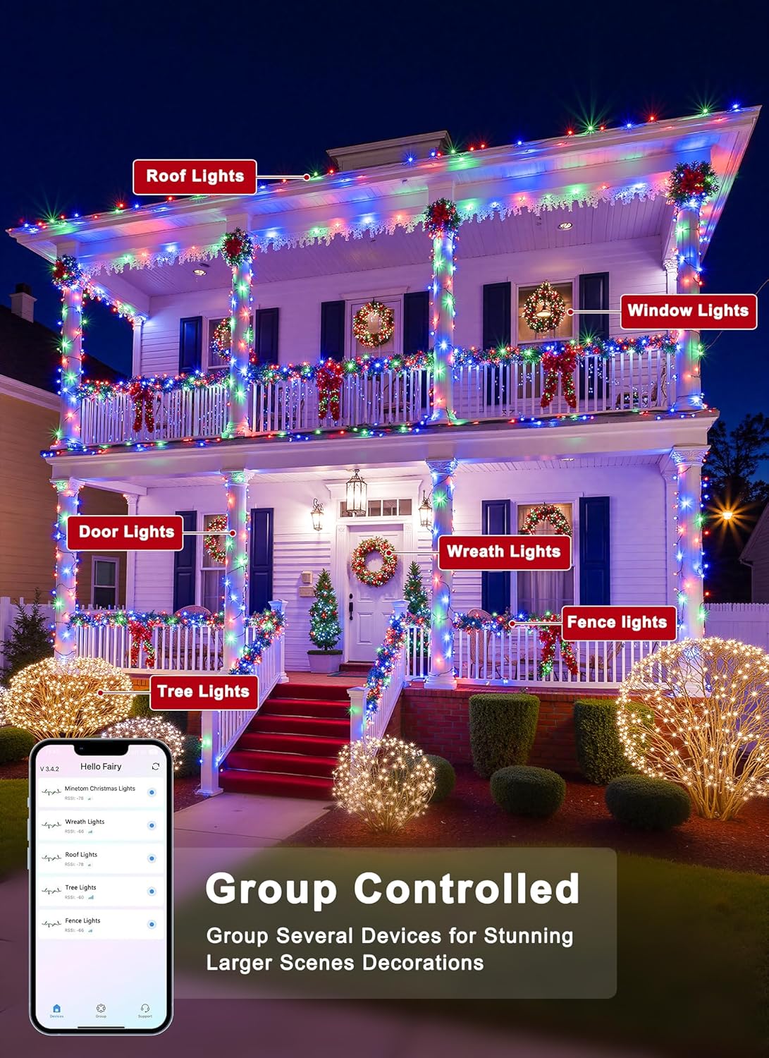 Minetom LED Color Changing Smart RGB Christmas Tree Lights, 82ft 250LED String Lights, 16 Milion Adjustable Colors Fairy Lights with Remote & Timer & Memory Function for Xmas Tree Holiday Party