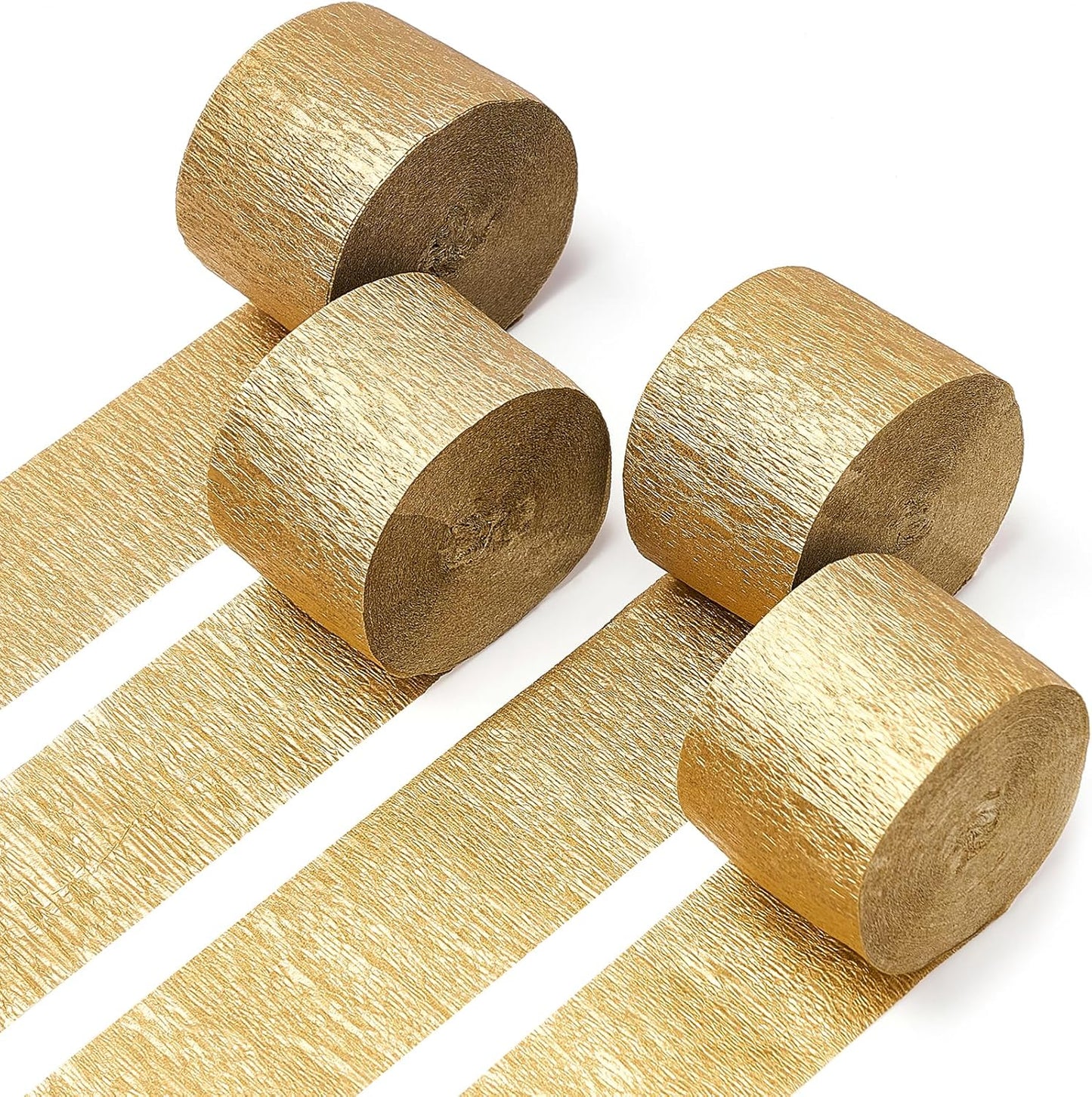 PartyWoo Gold Crepe Paper Streamers 4pcs 328ft Pack of Gold Crepe Paper for Wedding Birthday Baby Shower Engagement Anniversary New Year Eve Graduation Party Decorations(1.8 Inchx82 Ft/Roll)