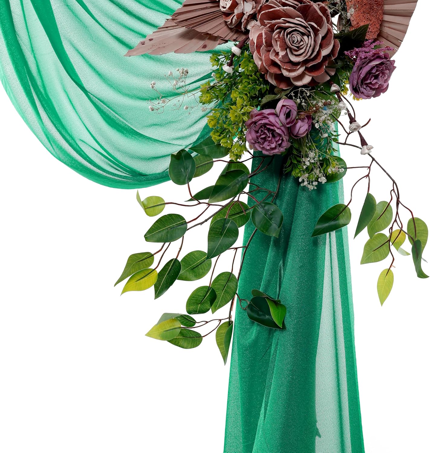 VDS Pack of 4 Panel (30 Inch X 20 Feet) Wedding Arch Draping Fabric Sheer Chiffon Fabric Drapery for Wedding Ceremony Reception Swag Backdrop Canopy Chuppah ARBO Altars Decoration (Emerald)