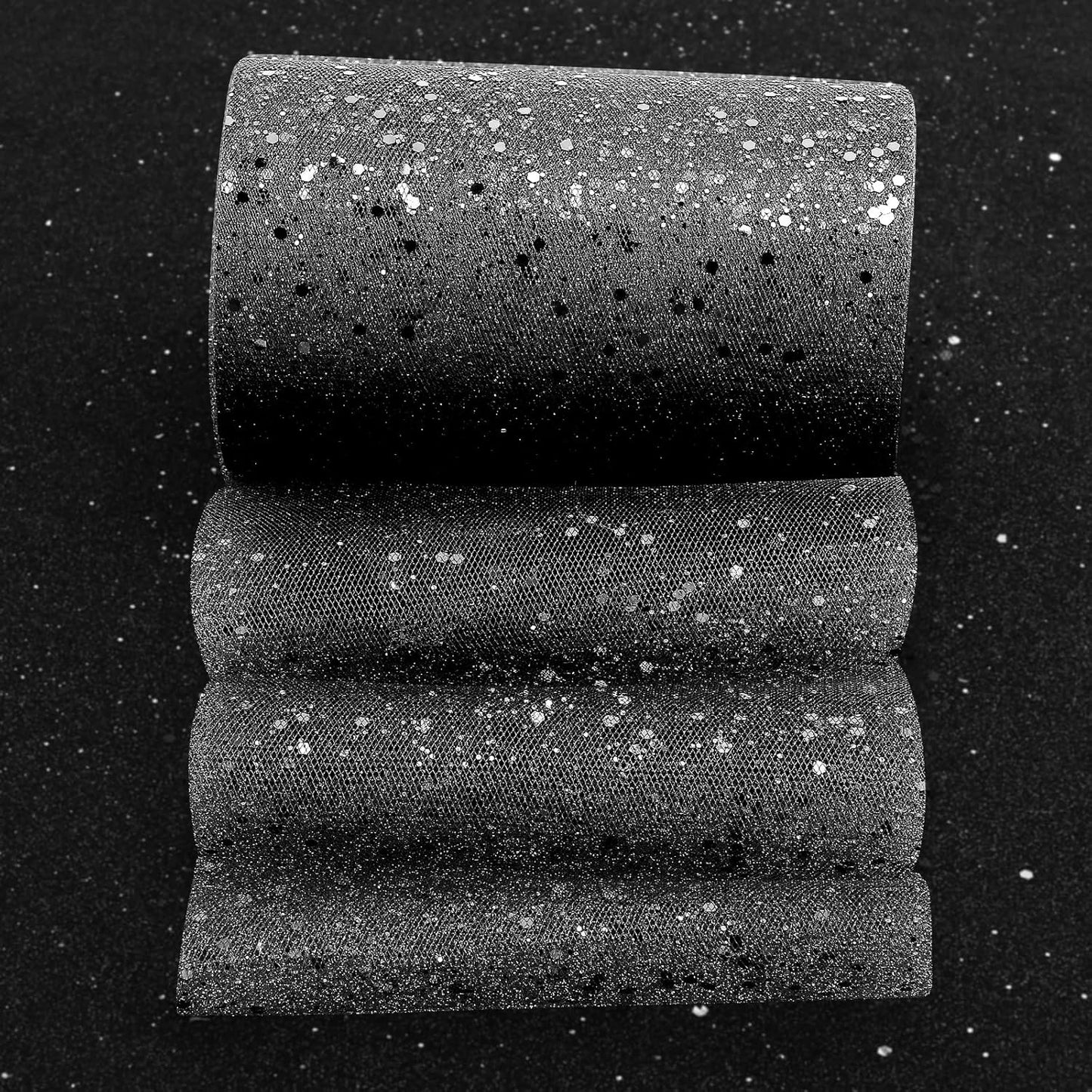 Glitter Tulle Rolls, 6” by 50 Yards (150FT) Sparkling Tulle Spool Ribbon Sequin Tulle Netting Fabric for Tutu Skirt Wedding Birthday Baby Shower (Black)