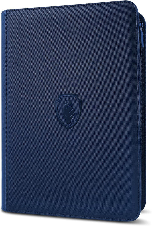360 9 Pocket Zipper Binder - Premium PU Cover Zip Binder for Trading Cards, MTG, TCG, Sports Cards, Navy Blue
