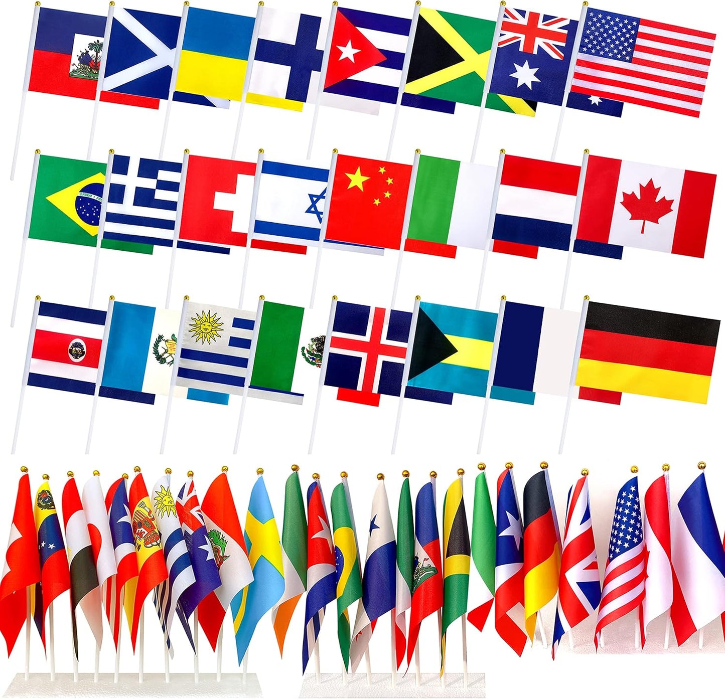 200 Countries International Stick Flags of the World Small Mini Hand Held Flags for Olympics,International Festival,8.2 x 5.5 Inch