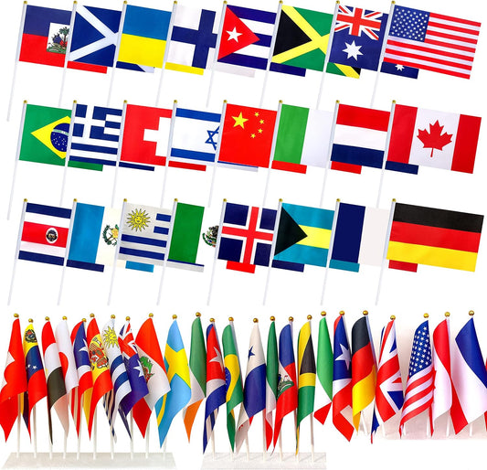 200 Countries International Stick Flags of the World Small Mini Hand Held Flags for Olympics,International Festival,8.2 x 5.5 Inch