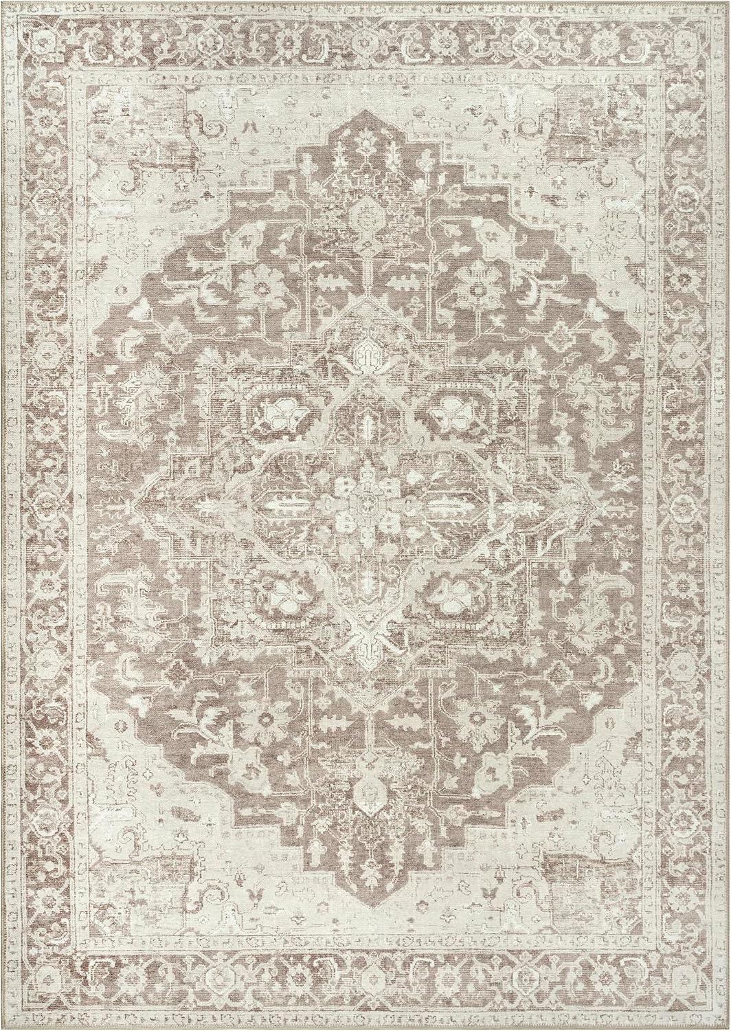 Bloom Rugs Washable Non-Slip 8' x 10' Rug - Light Brown Traditional Medallion Area Rug for Living Room, Bedroom, Dining Room, and Kitchen - Exact Size: 8' x 10'