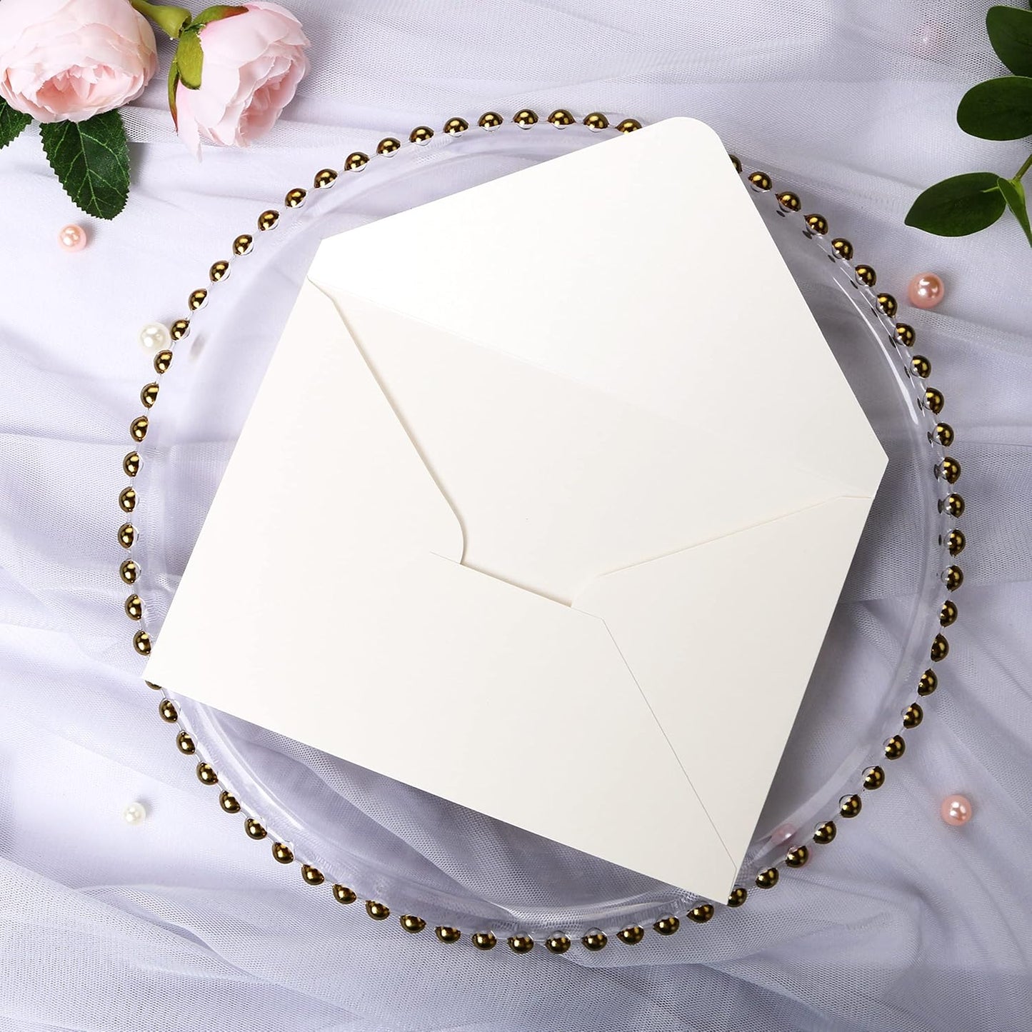PONATIA 50 PCS/Pack 80lb Thick A7 Envelopes, 5.27 x 7.48'' Sparkle Ivory Heavy Duty Envelopes, Perfect for 5x7 Envelope Wedding Invitation Cards, Christmas Gift Cards, Acrylic Invitations, Photos