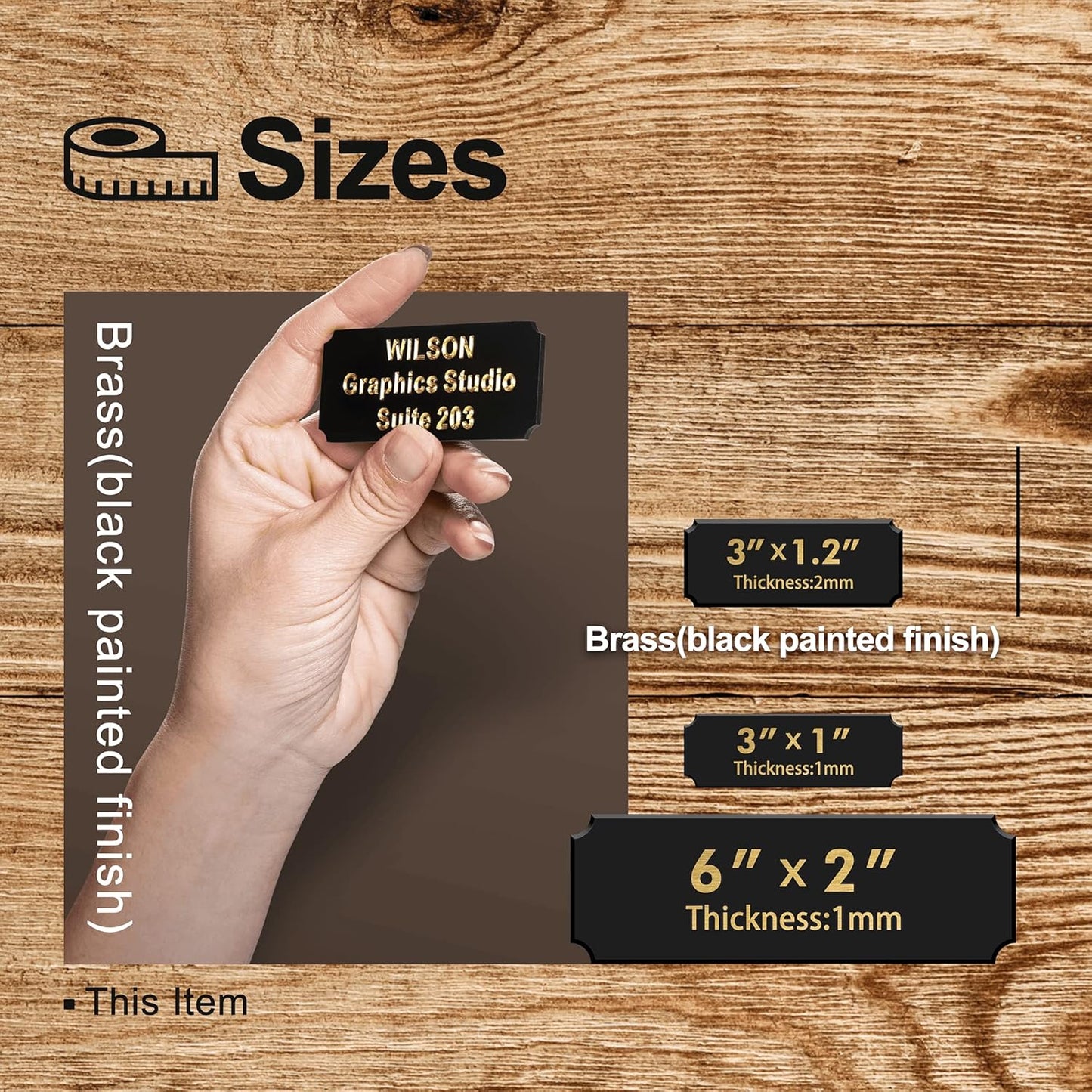 Personalized Name Plates, Deep Engraved Plaque, Black Brass Trophy Plates Engraved, Custom Name Plate with Adhesive Backing or Screws, 3" W x 1" H