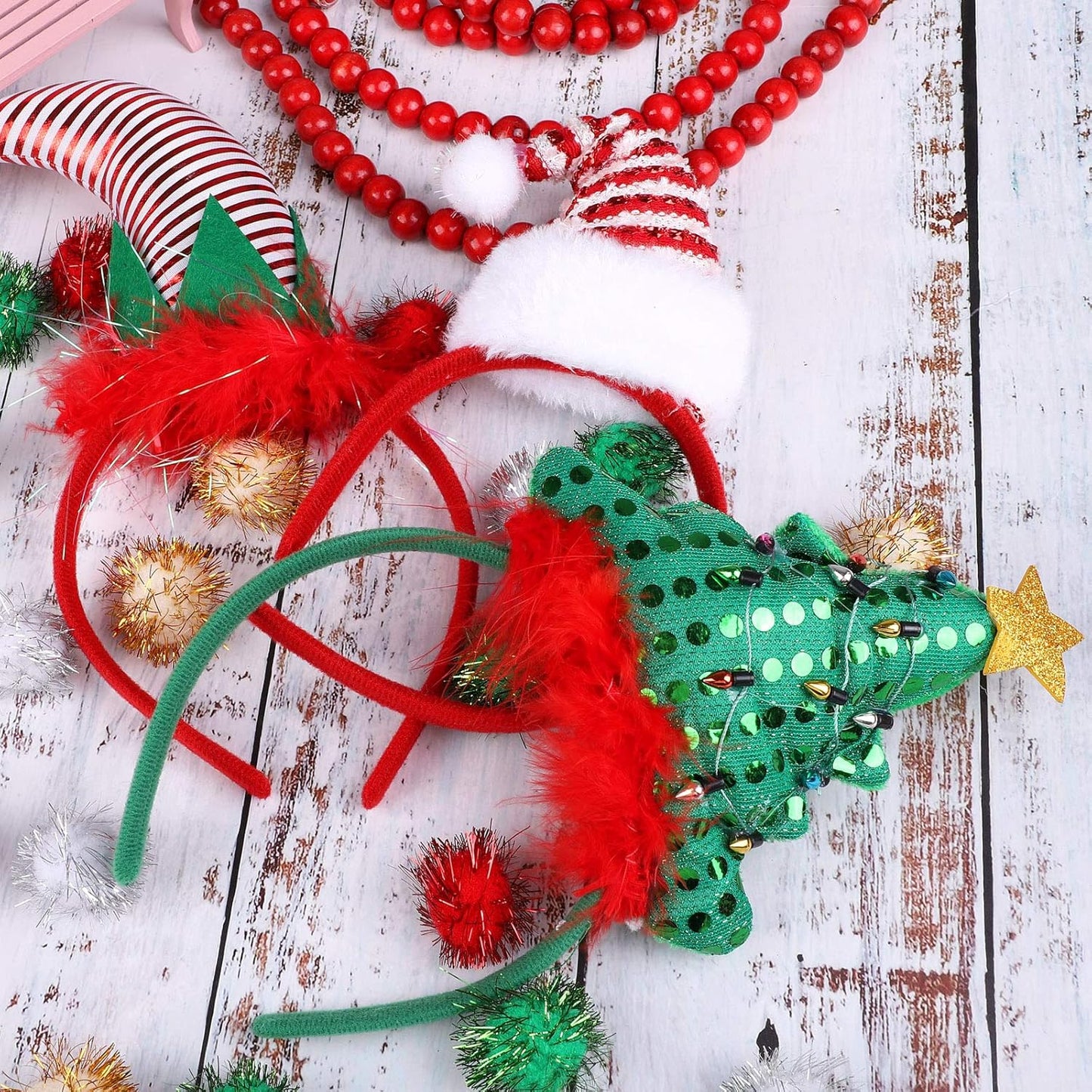 URATOT 9 Pack Creative Holiday Headbands Christmas Party Costume Headwear Elves Party Hats Reindeer Headbands for Christmas Accessory