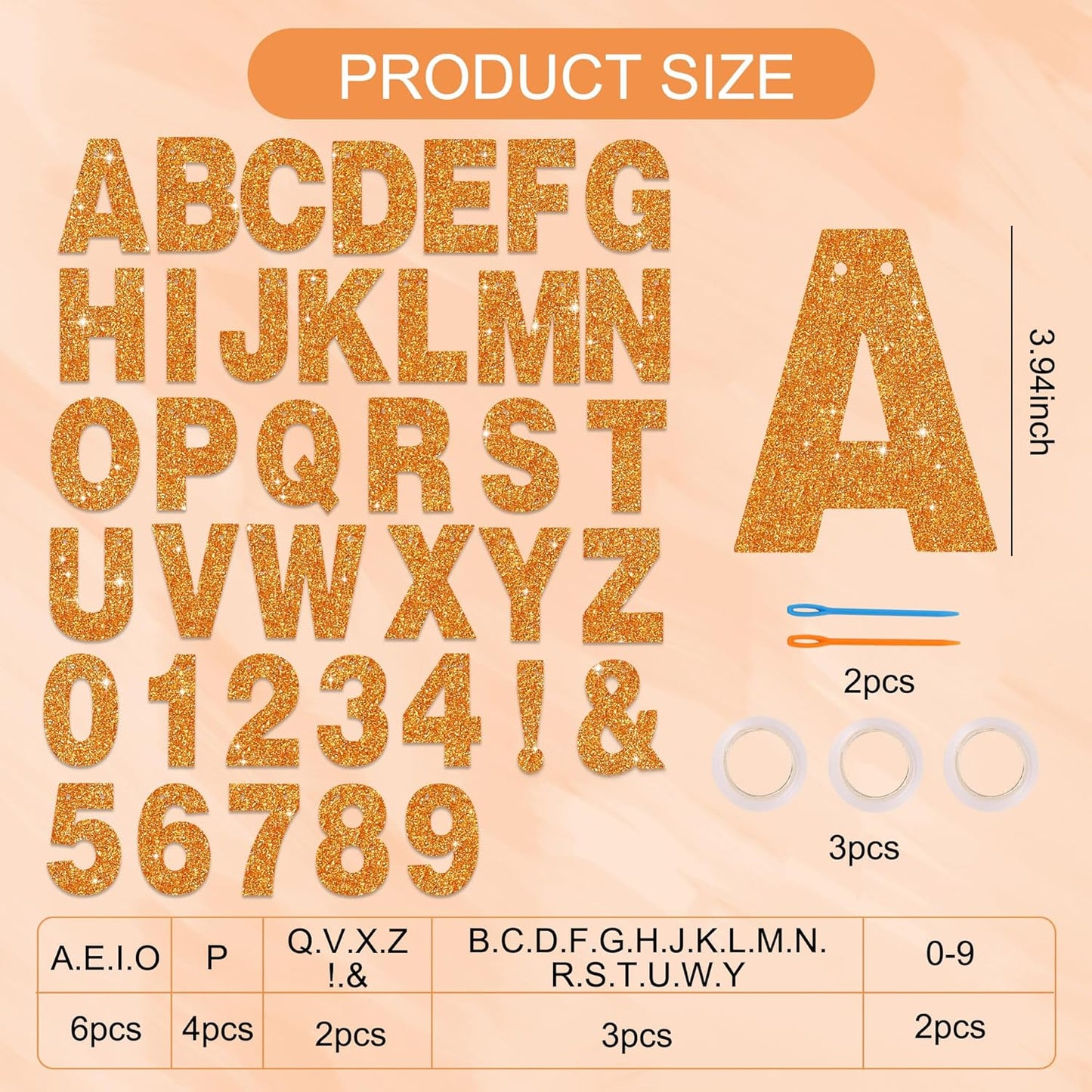 BEISHIDA 116 PCS Glitter Orange DIY Letter Banner Kit Make Your Own Banner，Including 111 Letters and Numbers 3 Rope and 9 Threading Device,Customized for Birthday Halloween Wedding Party Decor