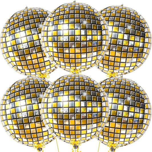 KatchOn, Huge Gold Disco Ball Balloons - 22 Inch, Pack of 6 | 4D Metallic Disco Balloons For Disco Party Decorations | Graduation Balloon, Gold Graduation Decorations 2025 | Birthday Party Décor
