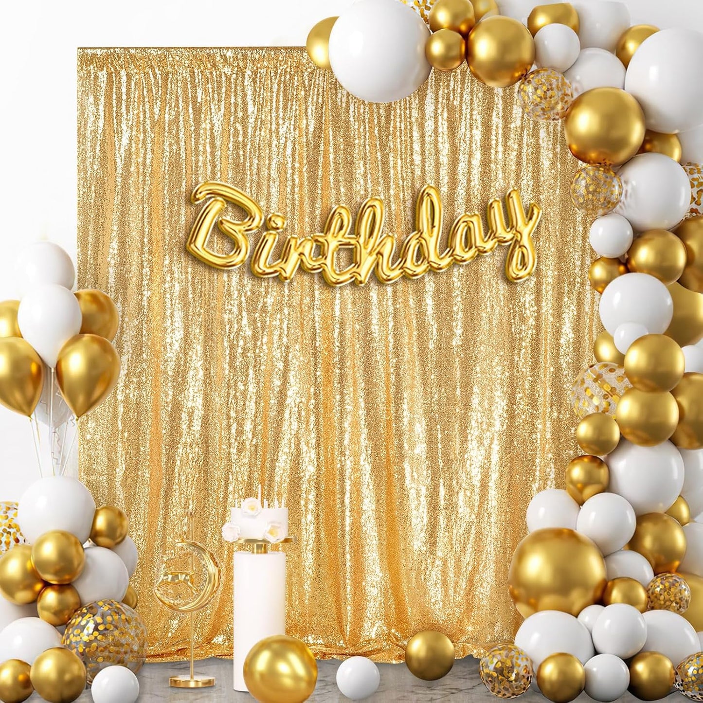 7ft x 7ft Gold Sequin Backdrop Curtain Glitter Photo Booth Backdrop for Wedding Birthday Baby Shower Event Decorations