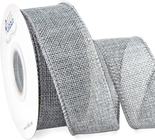Ribbli Burlap Wired Burlap,1-1/2 Inch x 10 Yard,Silver