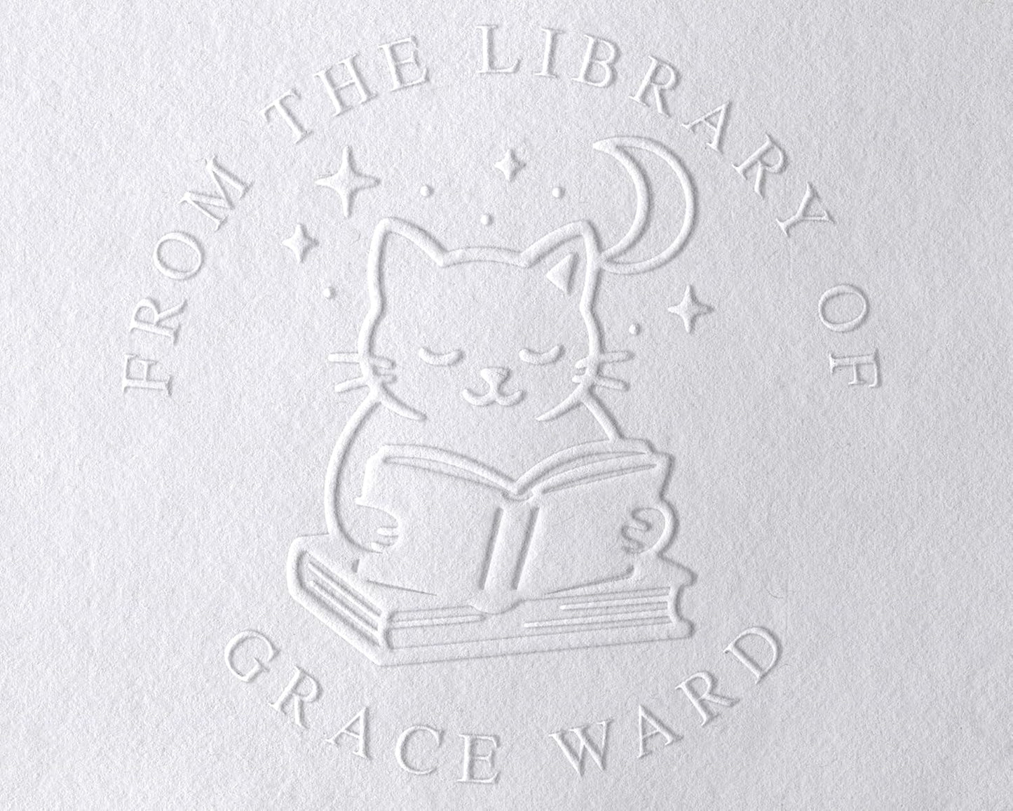 STAMPI Custom Book Embosser or Personalized Book Stamp – from The Library of Design | Swords, Cats, Dragon, Coffee & Floral Options | Gift for Book Lovers & Readers (Cat Set)