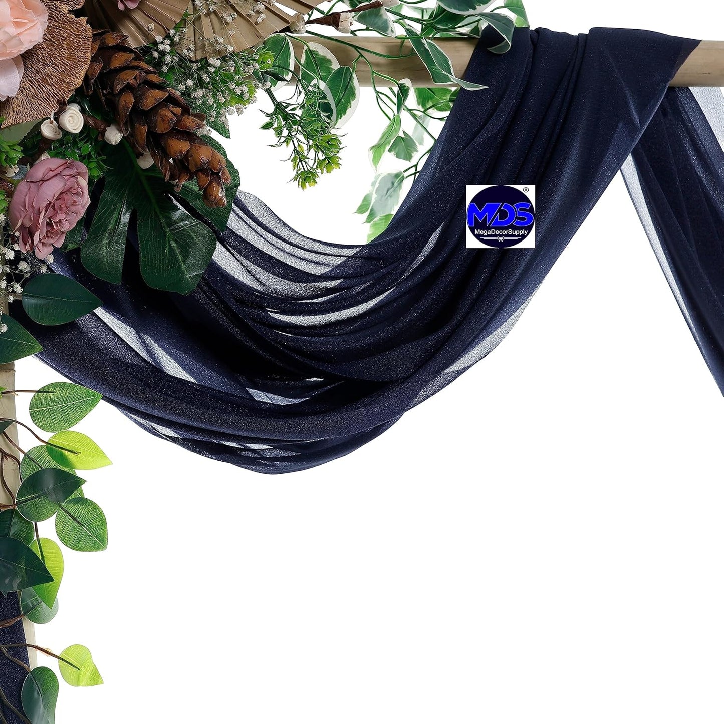 MDS Halloween Chiffon Draping Fabric - 2 Panel, 30" Wide x 50ft Long - Sheer Spooky Arbor & Canopy Drapery for Haunted House Backdrops, Party Ceilings, DIY Costumes & Themed Events - Navy Blue