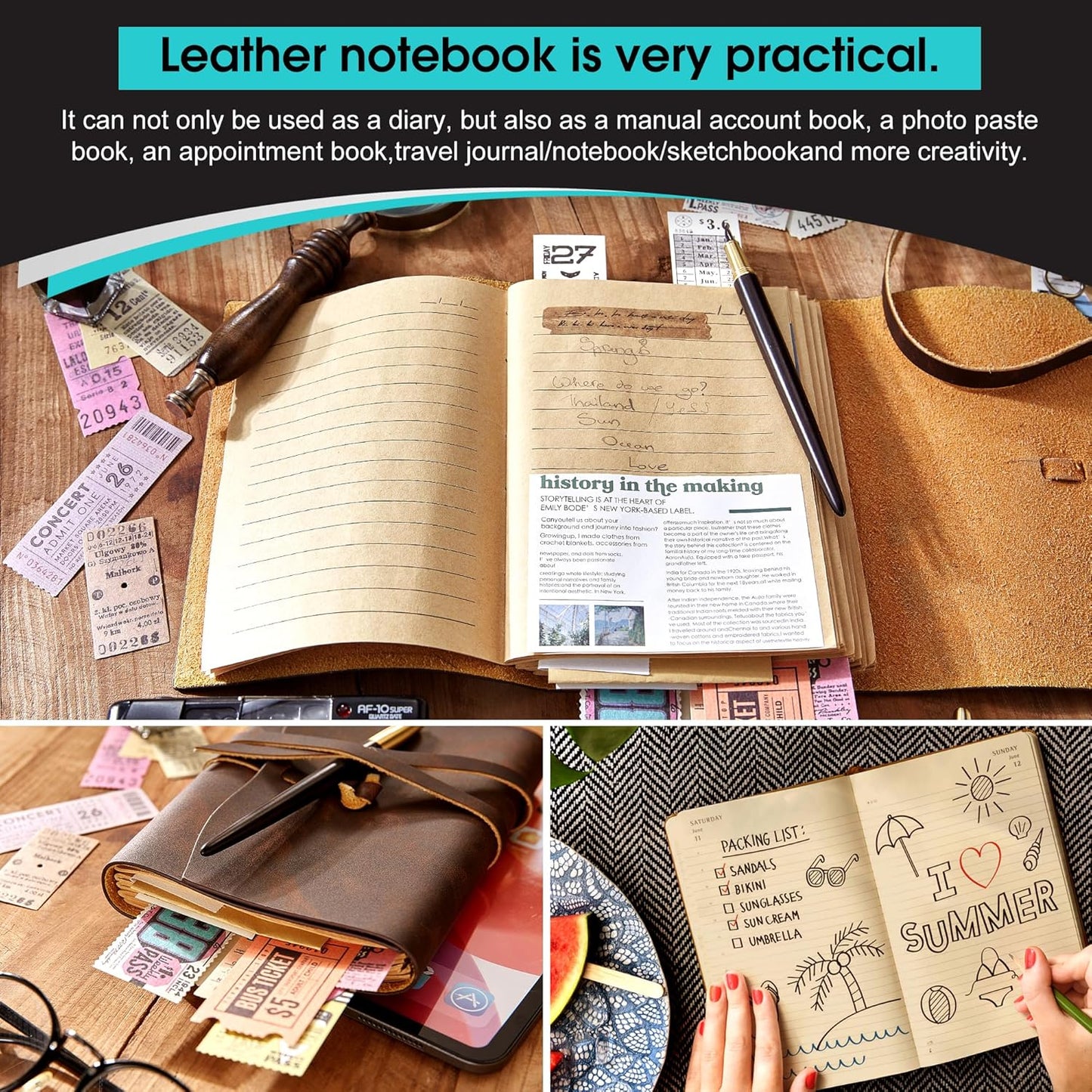 Leather Journal Notebook - Genuine Leather Journals for Writing 8x10 Inches, Large Size Vintage Journal For Men and Women, Artist,Travel Journal, Brown