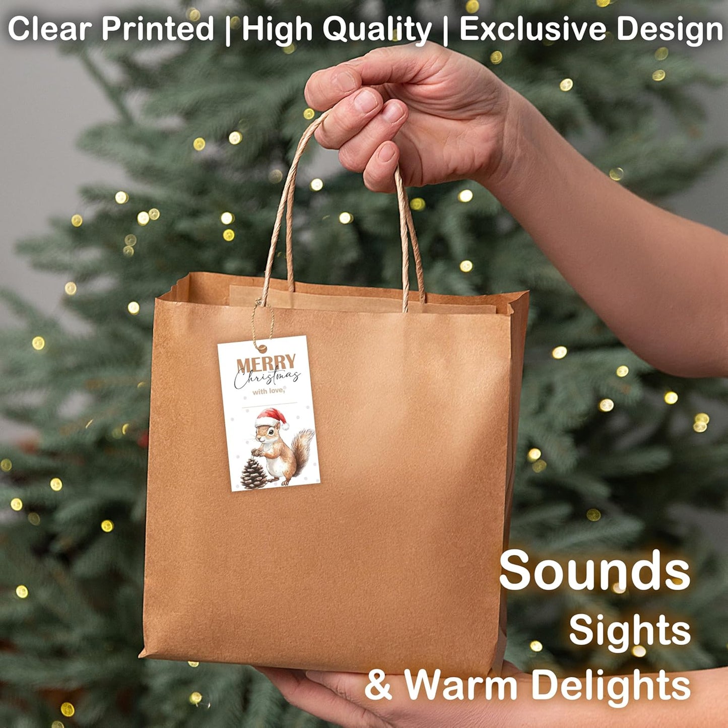 40 Pcs Christmas Gift Tags, 2.1"×3.5" Merry Christmas Tree Paper Tags with String, Hanging Presents Label Wrapping for Party Favor Decorations, 4 Styles - A03