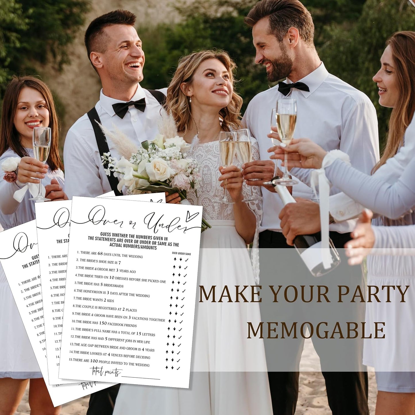 Fun Bridal Shower Games Set 25 Wedding Games Cards, Wedding Game for Reception 25 Guest Cards (5 × 7 Inch), Minimalist White Newlywed Party Supplies - A13