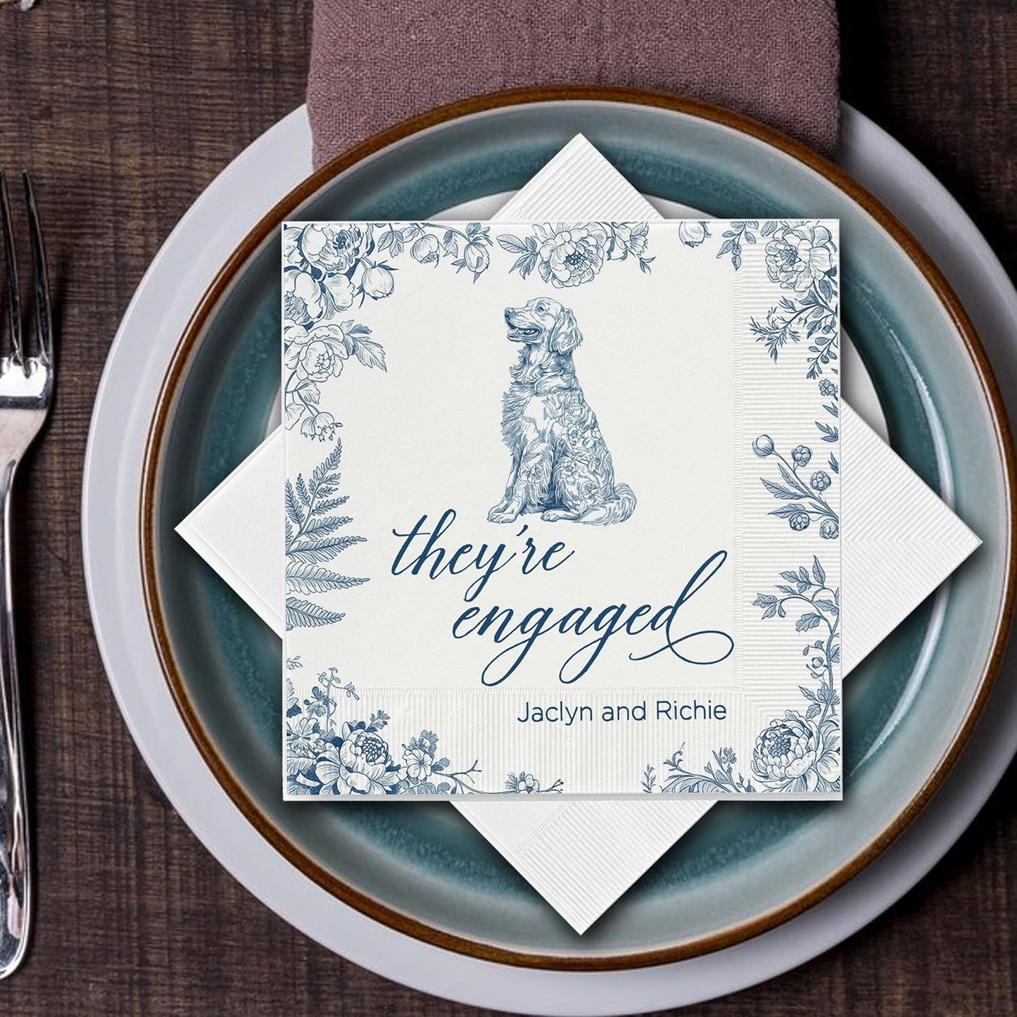 Luxury Personalized Dog Wedding Napkins, Custom Wedding Cocktail Napkins, Beverage Luncheon Cocktail Bar Napkin For Reception, Napkin for Pet Lovers, Engagement Party, Bridal Shower