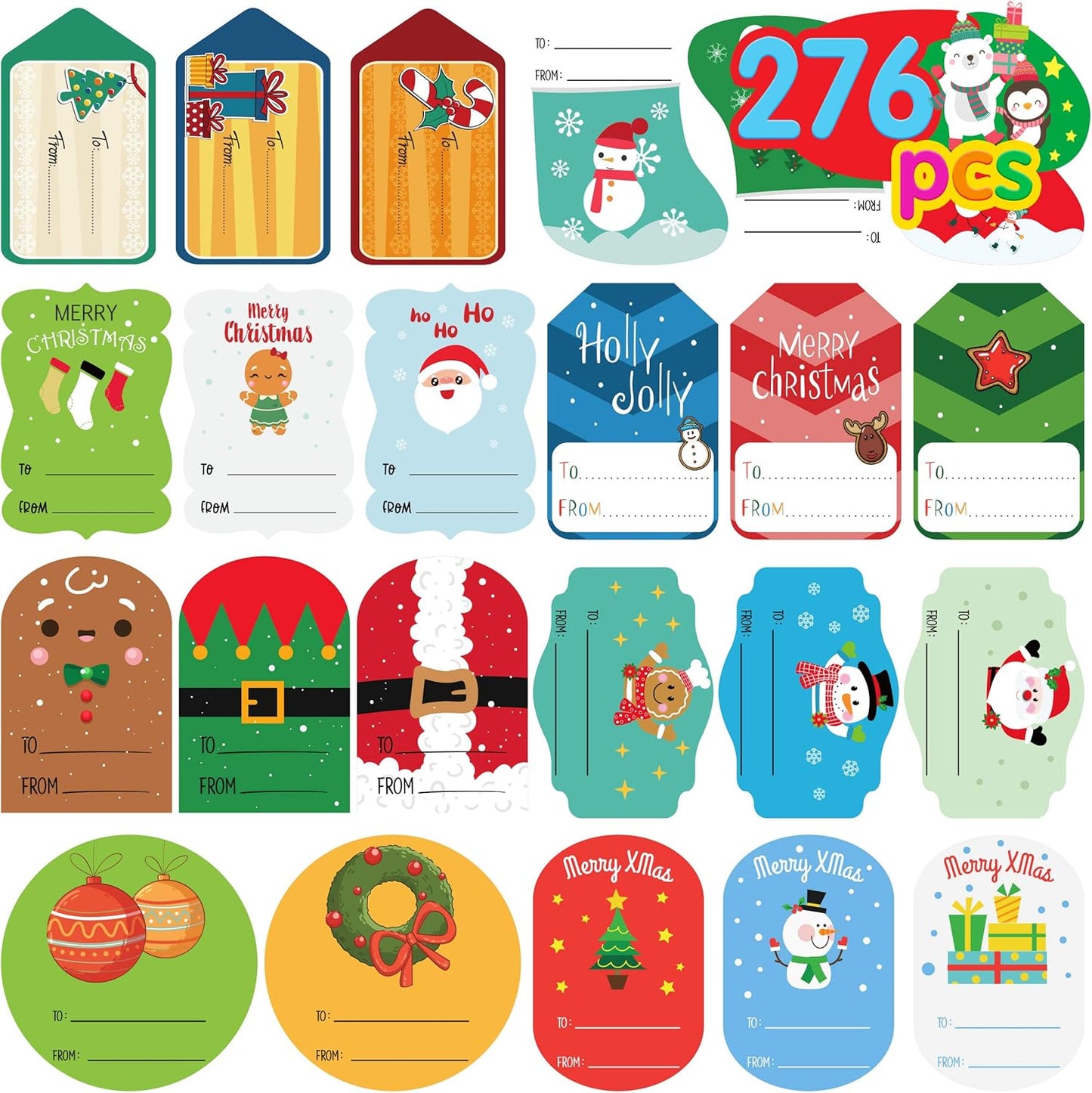 Christmas Gift Tags Self Adhesive Stickers - Christmas Stickers - Xmas Wrapping Paper Decorations Gift Tags for Presents to from Sticker 276Pcs