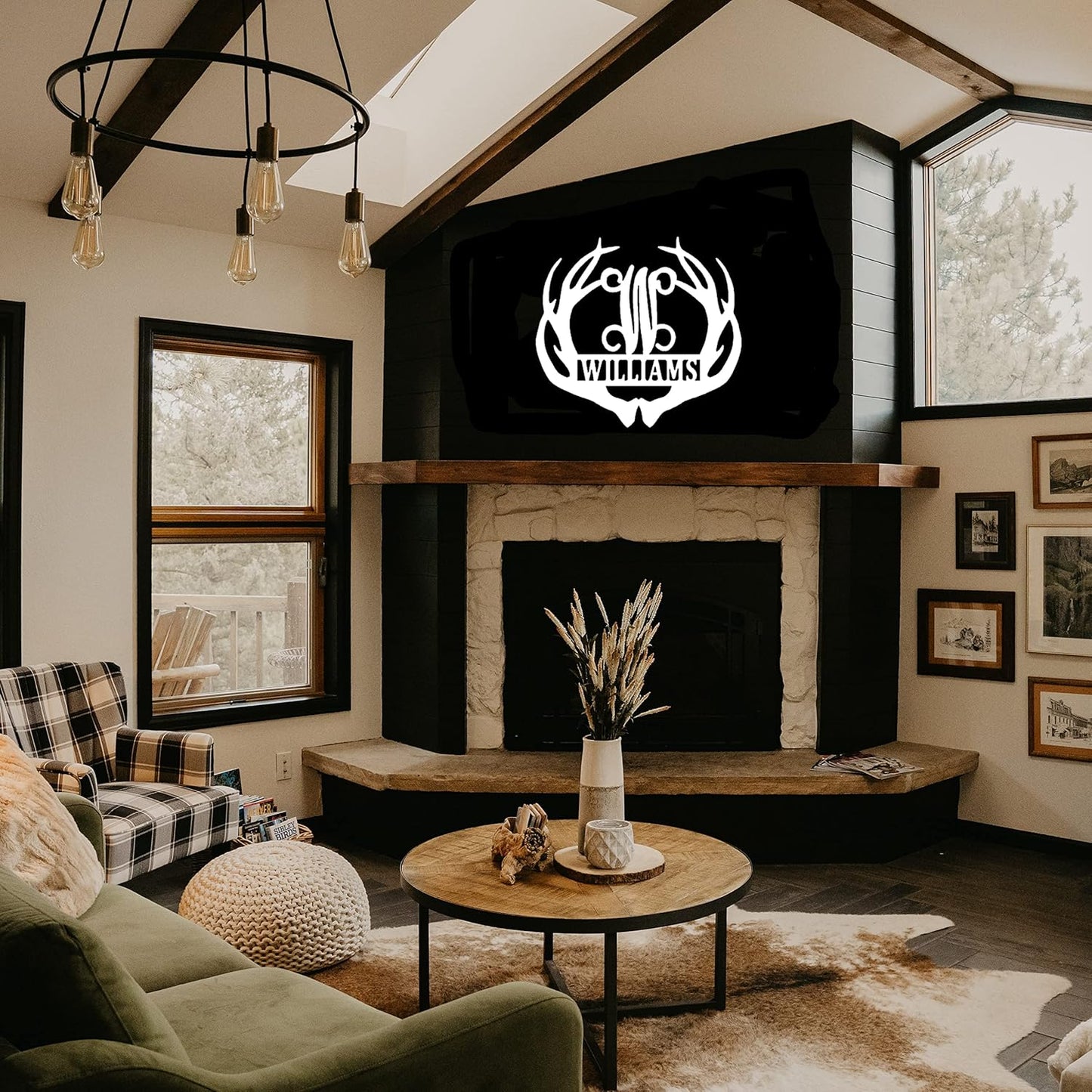 PK Décor Deer Antler Decor Family Last Name ACM Metal Sign For Man Cave, Couple Antler Initials, Last Minute Gift Idea for Him, Black, White, Silver, Gold