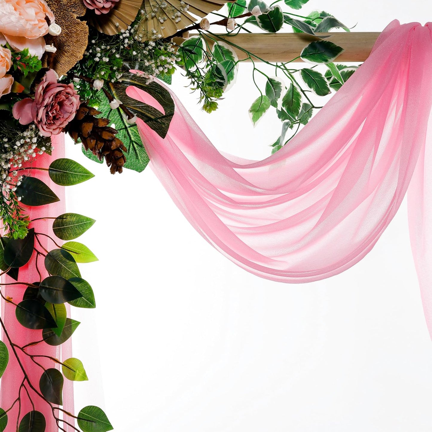 VDS Pack of 1 Panel (30 Inch X 30 Feet) Wedding Arch Draping Fabric Sheer Chiffon Fabric Drapery for Wedding Ceremony Reception Swag Backdrop Canopy Chuppah ARBO Altars Decoration (Coral)