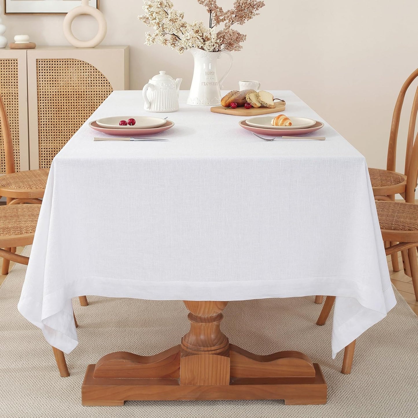 100% Pure Linen Tablecloths 60x90Inches,Rectangle Table Cloth for Dining,Picnic,Weddings and Restaurants,Durable Stonewashed Tablecloths (Re-White, Rectangle - 60 x 90 Inch)