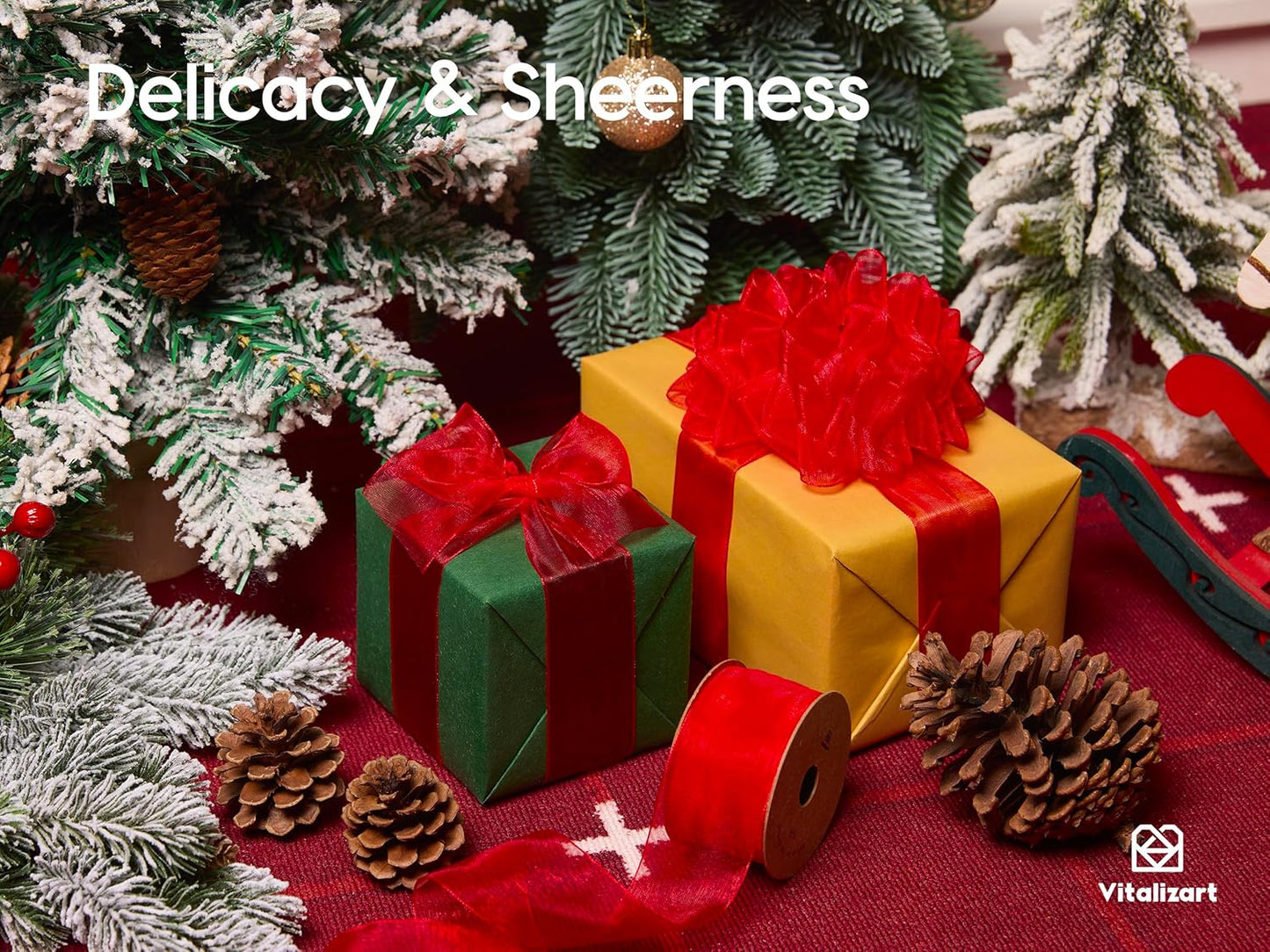 Vitalizart Red Organza Ribbon 1.5" x 30 Yd Sheer Ribbons for Christmas Decor Gift Wrapping Crafts Bows Wedding Invitations Wreaths Bouquet