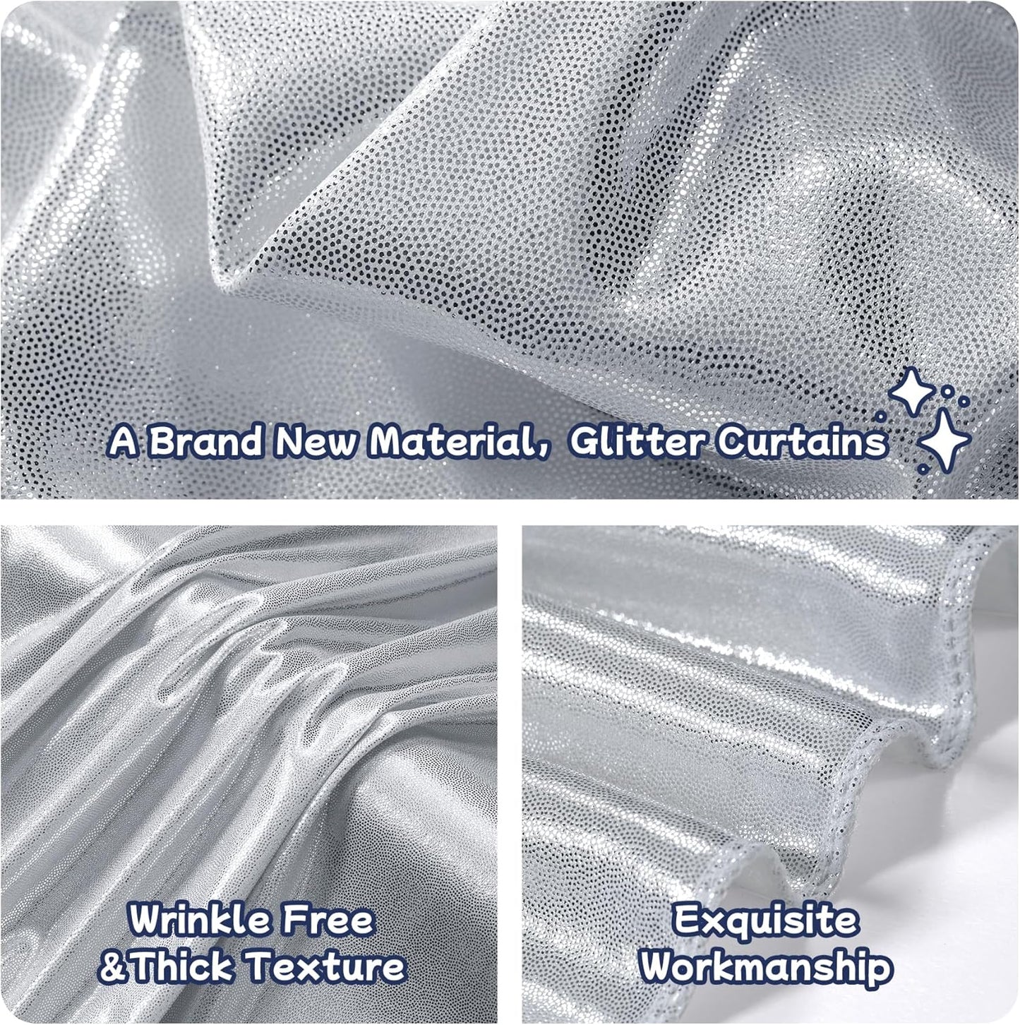 leegleri 20x10ft Thick Silver Glitter Backdrop Curtain Panels for Parties, Wrinkle Free Sequin Sparking Photo Backdrop Drapes, 4 Panels 5x10ft Shimmer Back Drop Cloth for Wedding Birthday Photography