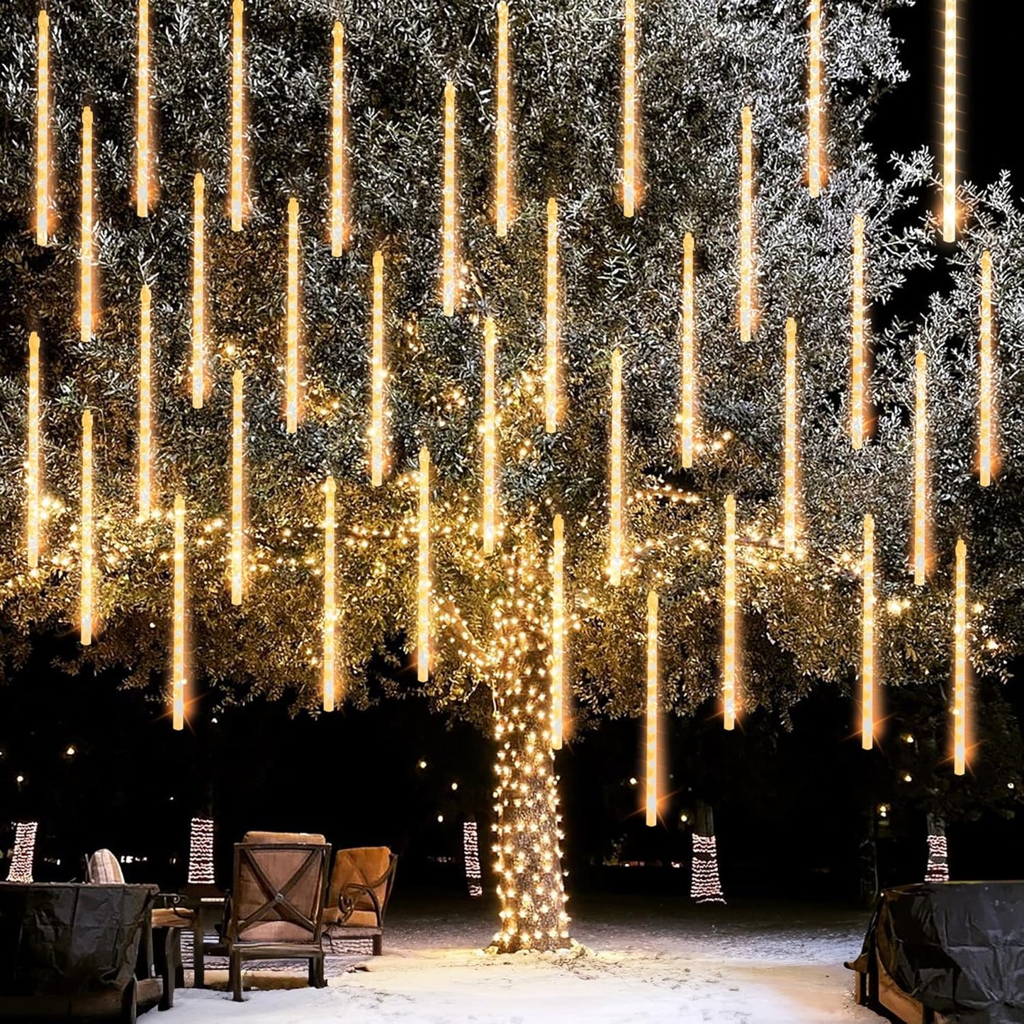 Dazzle Bright Christmas Lights Outdoor, 288LED Meteor Shower Rain Lights 12 Inch 8 Tubes, Waterproof Plug in Falling Icicle Light Christmas Decorations for Xmas Tree Yard House Decor (Warm White)