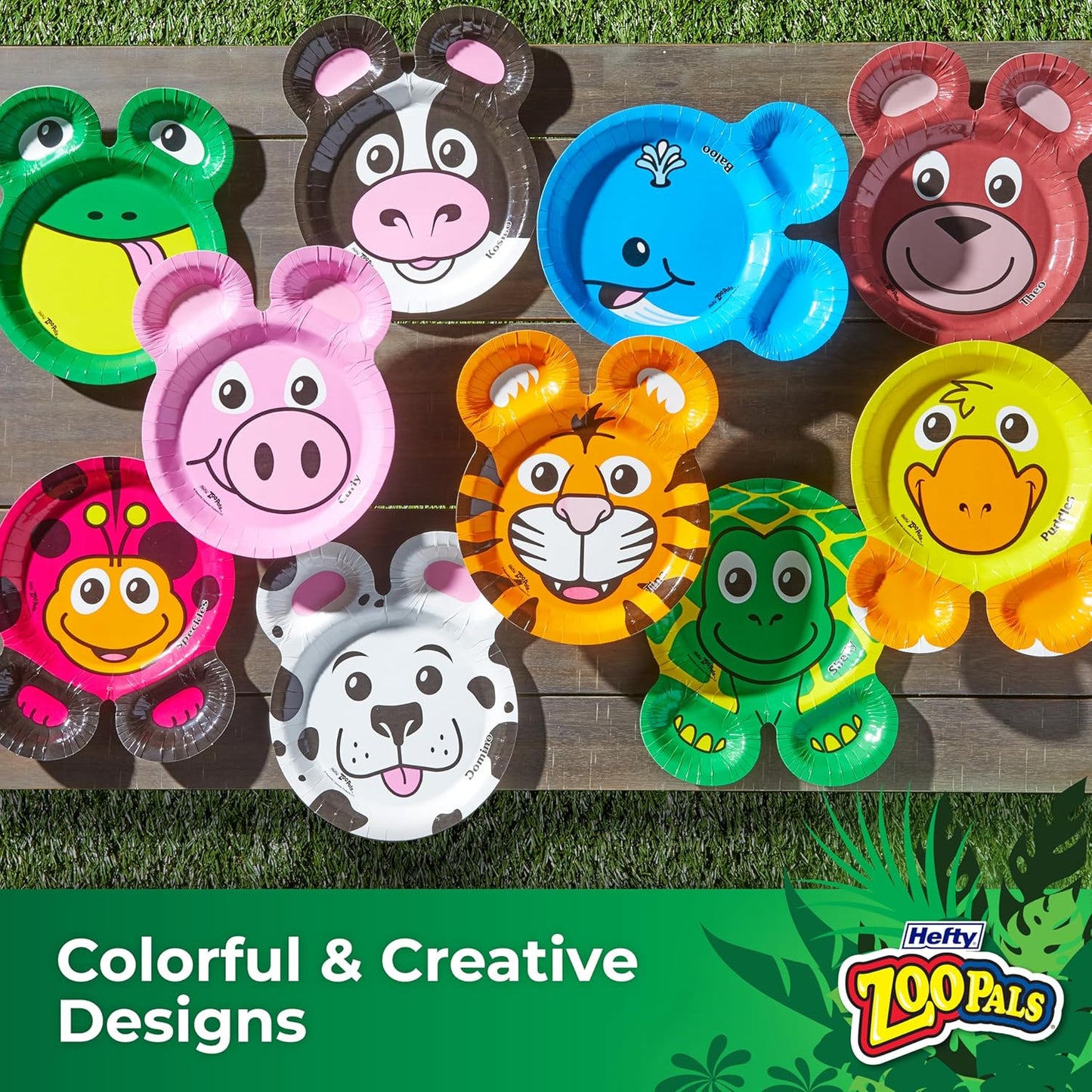 Hefty Zoo Pals Party Edition Paper Plates for Kids, Assorted Animal Designs, 7.75 Inches with Two Dipping Compartments, Multi-Color, 20 Count