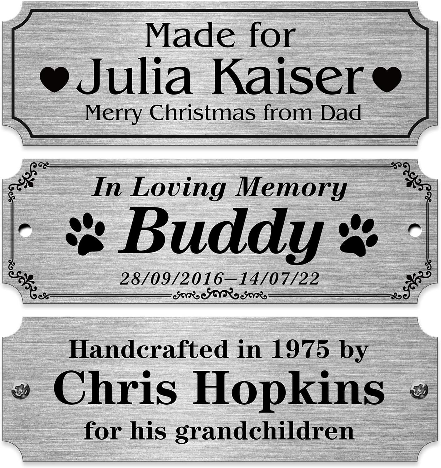 Caramel Sweet Life Personalized Name Plates, Silver Engraved Plaque, Stainless Steel Trophy Plates Engraved, Custom Name Plate with Adhesive Backing or Screws, 3" W x 1" H