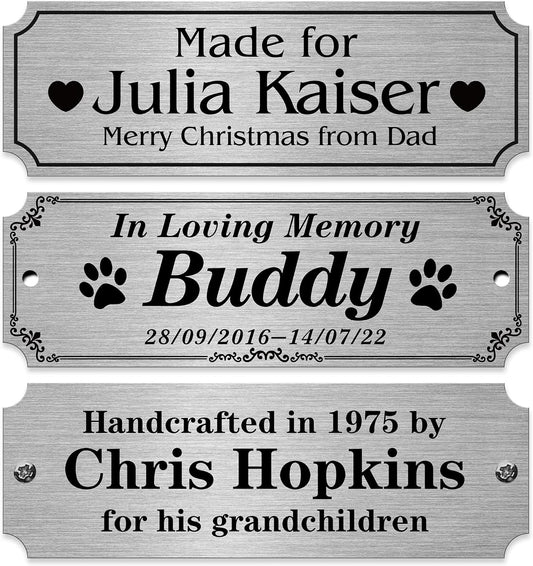Caramel Sweet Life Personalized Name Plates, Silver Engraved Plaque, Stainless Steel Trophy Plates Engraved, Custom Name Plate with Adhesive Backing or Screws, 3" W x 1" H