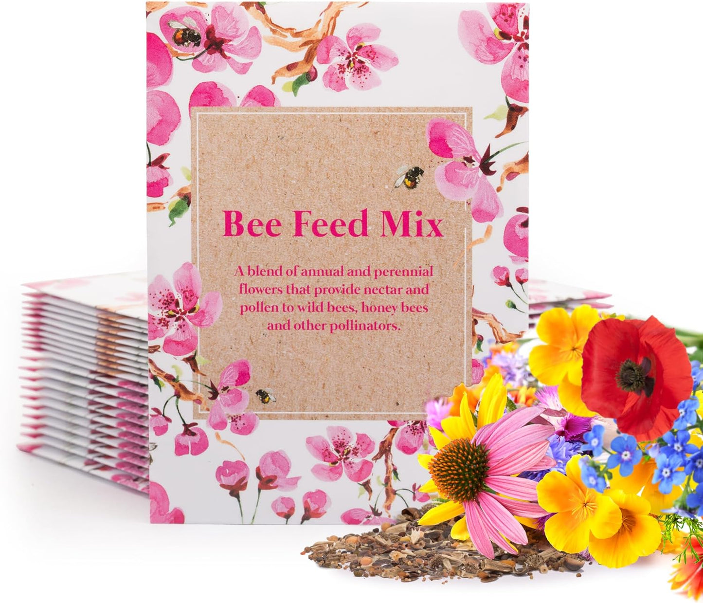 Bentley Seed Flower Mix - Pollinator Seed Mix with 5 Wildflower Seed Packets - Non-GMO Pollinator Seeds - Eco-Friendly Flower Seeds Packets for Party, Celebration, and Gifts - Pollinator Mix