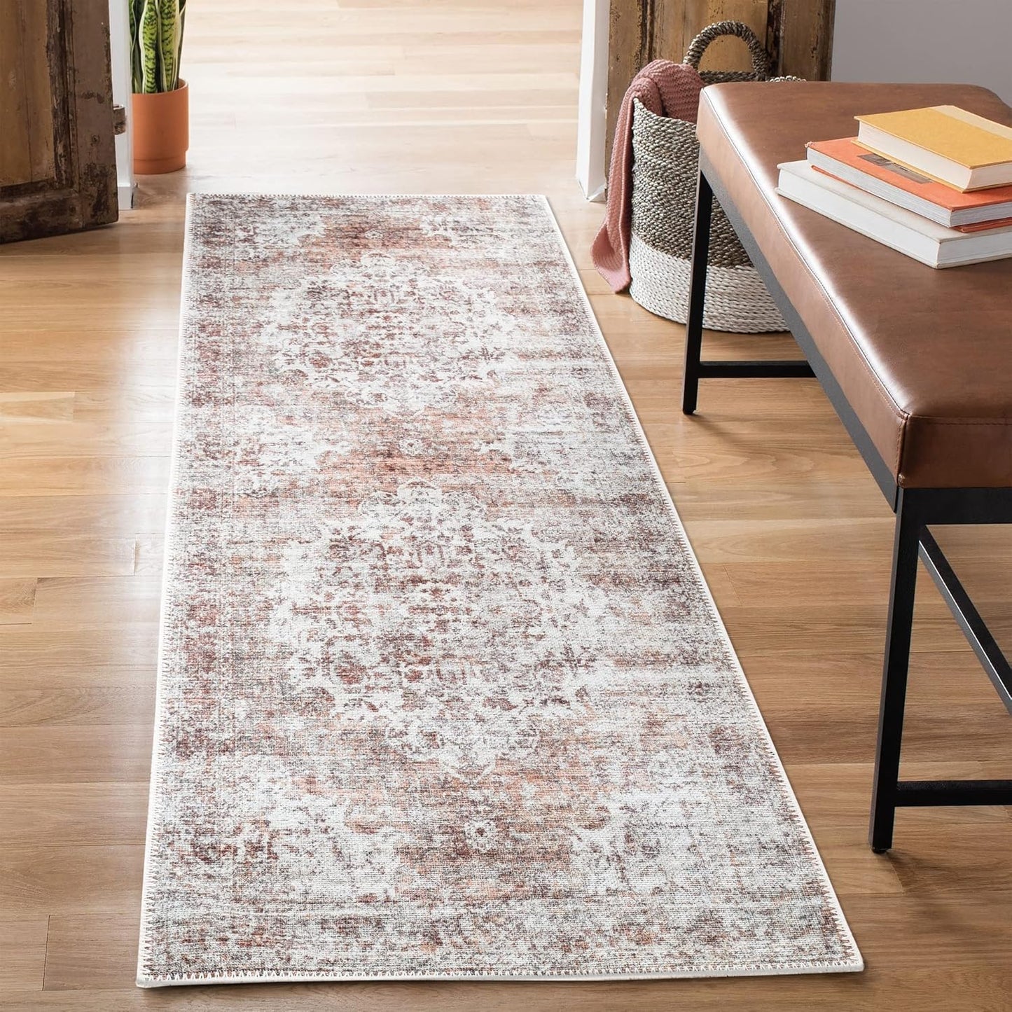 Bloom Rugs Washable Non-Slip 7 ft Runner - Ivory/Blush Traditional Runner for Entryway, Hallway, Bathroom, and Kitchen - Exact Size: 2.5' x 7'