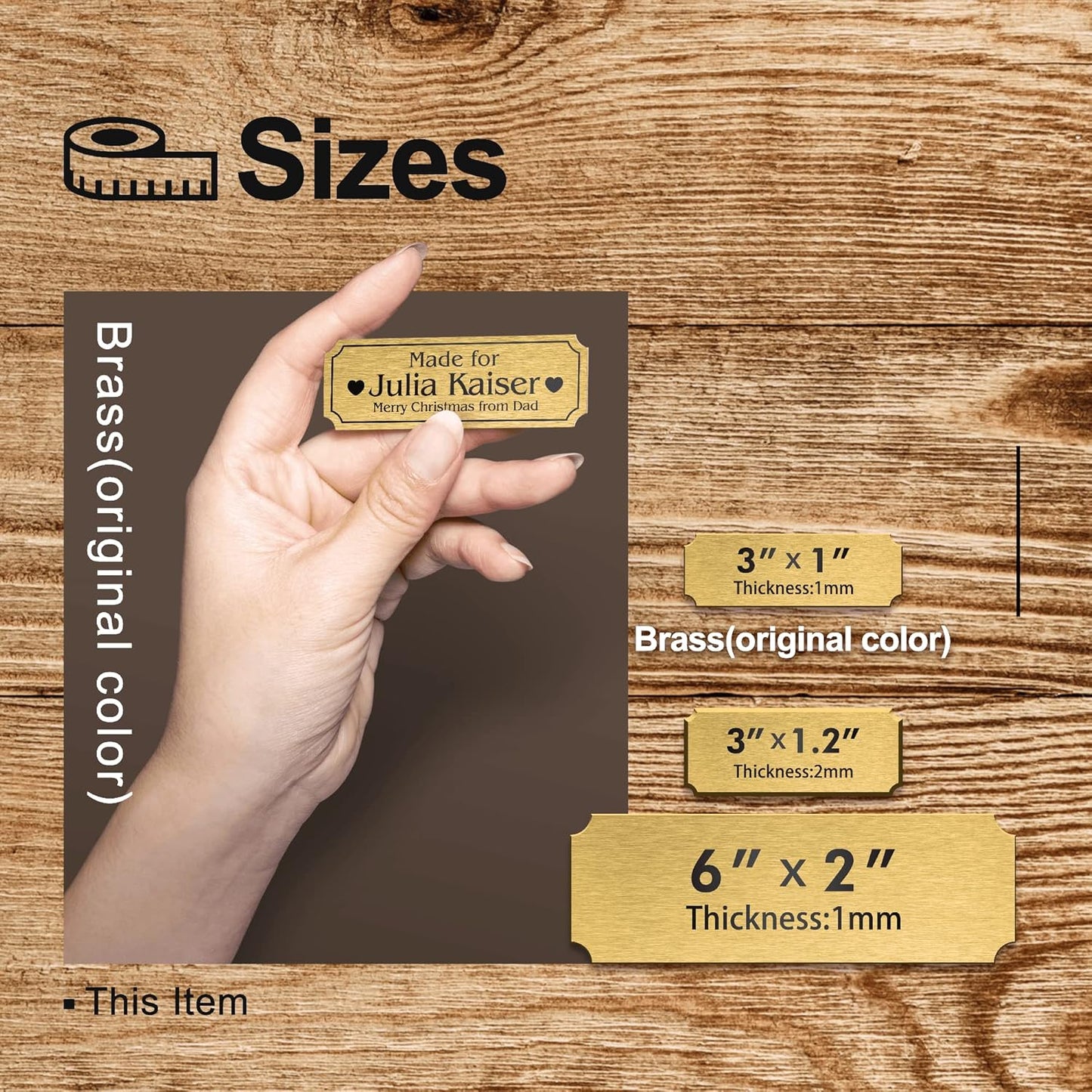 Personalized Name Plates, Solid Brass Engraved Plaque, Trophy Plates Engraved, Custom Name Plate with Adhesive Backing or Screws, 3" W x 1" H