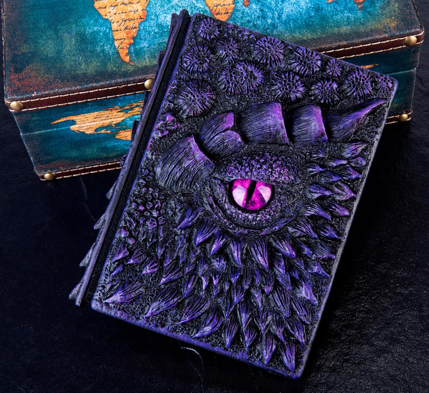 3D Dragon Eye Embossed Journal,Resin Engraving Notebook,Dnd notebook for Dragon Lovers ，Blank Paper,Hardcover Travel Notepad for Writing,Sketchbook,Collection,Gift,Decoration A4 and A5 Size (A5-Dark Purple)