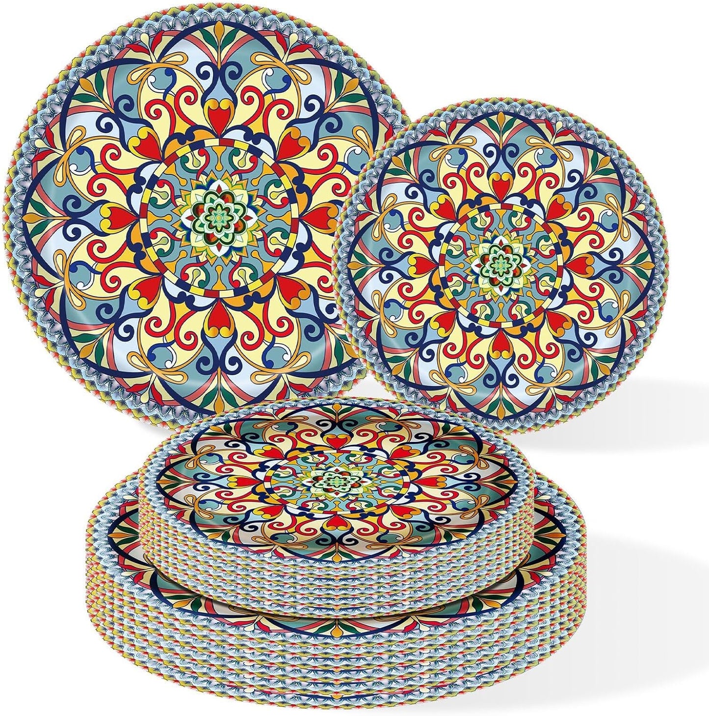 100PCS Boho Paper Plates (50×7 Inch & 50×9 Inch)–Vintage Bohemian Style Disposable Plates, Dessert Party Dinner Plates, Dinnerware Plate Set for Birthday Gatherings