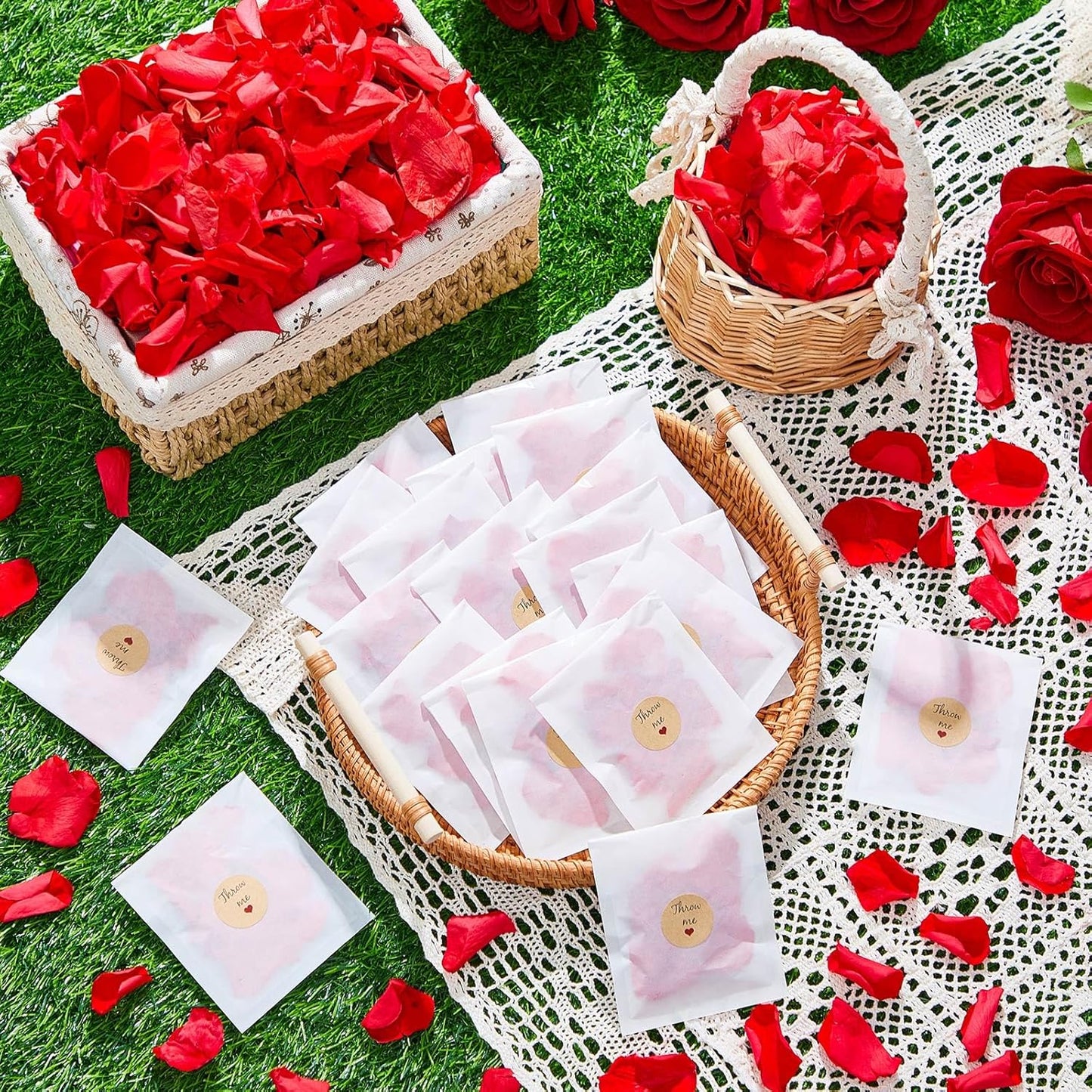 Biodegradable Confetti 10.58 Oz eucalyptus leaves Dried Flower Petals with Throw Me Stickers Confetti Biodegradable Flower Petals for Valentines Decor (Red Rose,Red,60 Pcs)