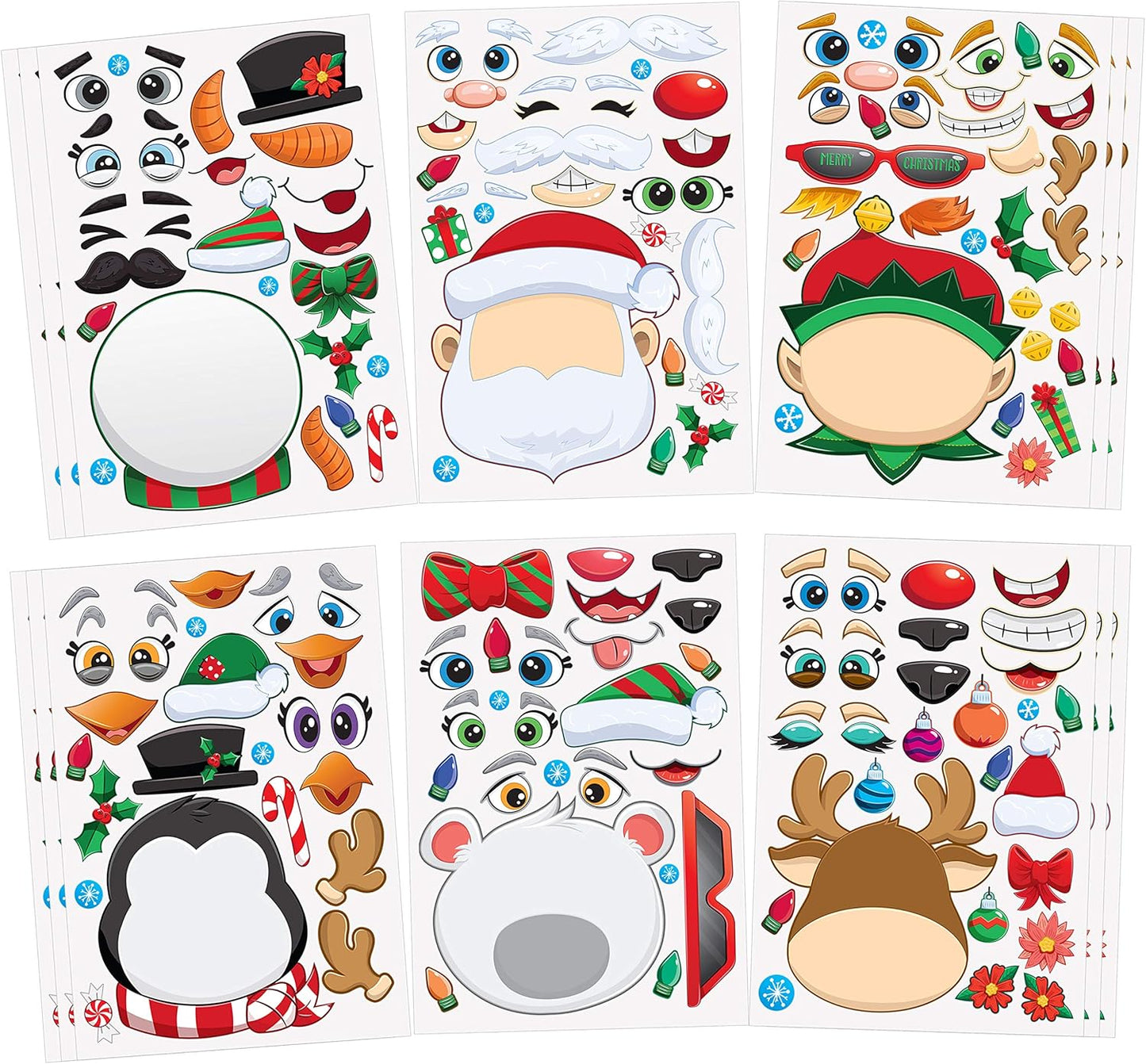 JOYIN 24 Pcs Christmas Make-a-face Stickers, Make Your Own Characters Mix and Match Sticker Sheets with Christmas Elf, Santa Santa, Snowman, Penguin, and Polar Bear Kids Party Favor Supplies Craft