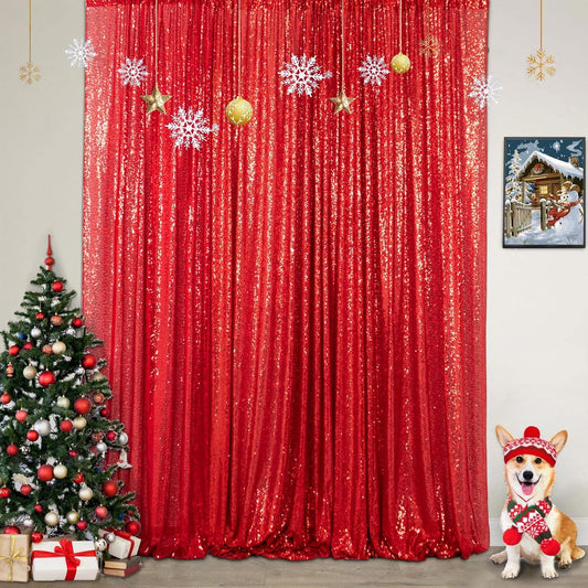 ShinyBeauty Sparkling Red Sequin Fabric Photography Backdrop 5FTx10FT | Glitter Birthday Party Decor, Studio Background for Events & Holiday Photo Booths