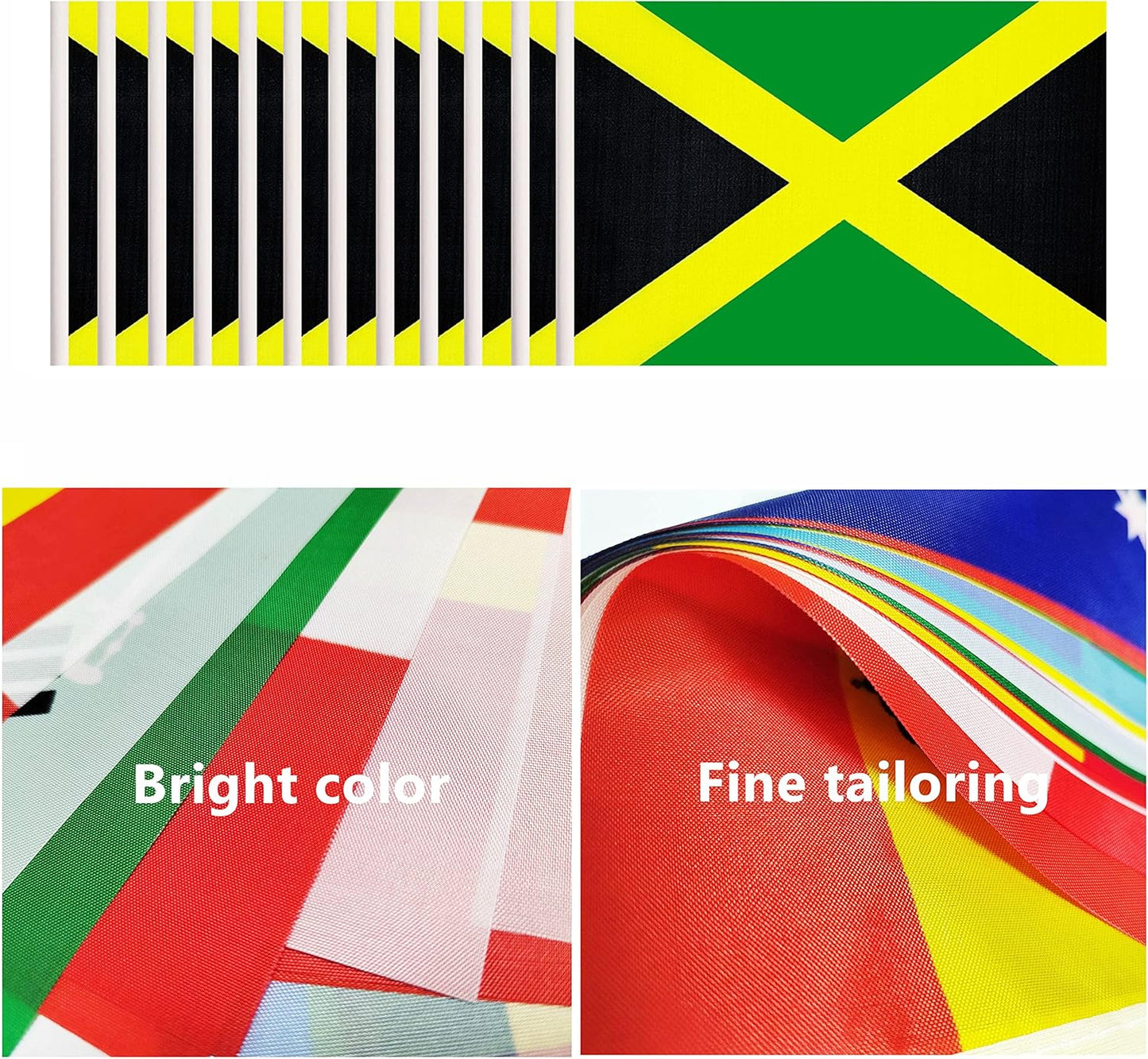 12 Pack Jamaica Desk Flags Set, Jamaican Small Mini Table Office Flags with 12" Solid Black Pole, 8.2 x 5.5 Inches, Home and Office Decoration, Festival Celebrations