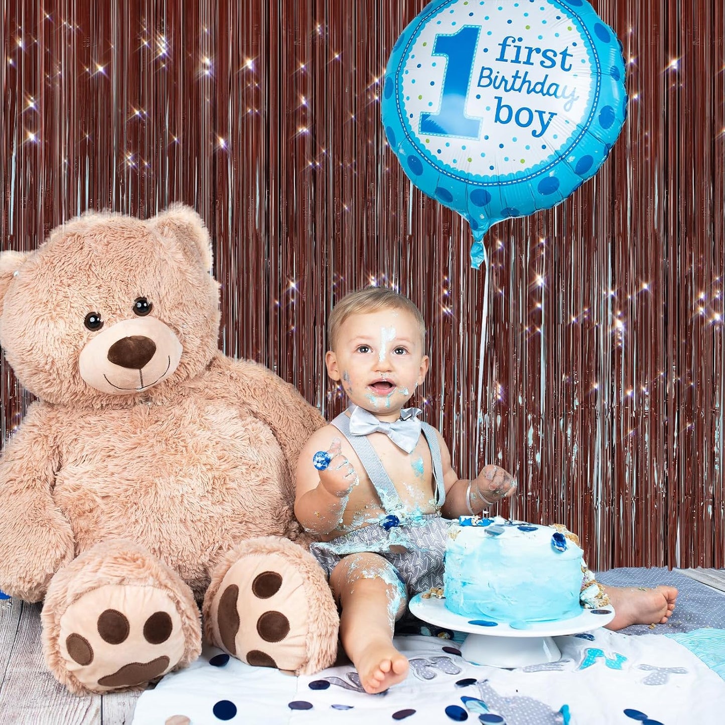 2PCS Coffee Foil Fringe Backdrop Curtains, Brown Tinsel Streamers Birthday Party Decorations, Fringe Backdrop for Graduation, Baby Shower, Gender Reveal, Disco Party Bachelorette Xmas Party Decors