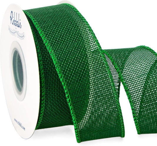 Ribbli Emerald Green Burlap Wired Ribbon,1-1/2 Inch x 10 Yard, Wired Edge Ribbon for Big Bow,Wreath,Tree Decoration,Outdoor Decoration