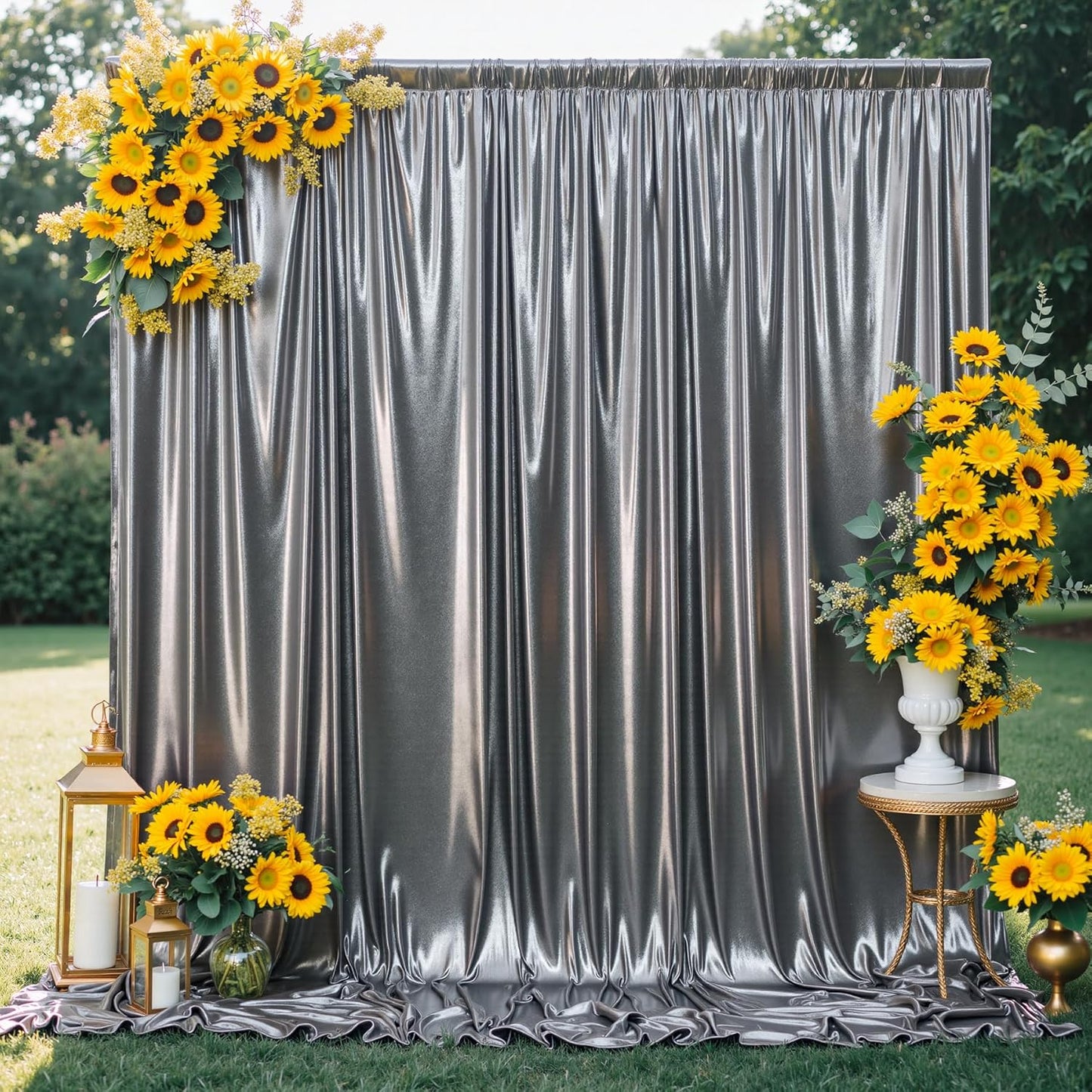 10x10FT Charcoal Silver Sequin Backdrop - 2 Panels 5x10FT Wrinkle-Free Glitter Drapes for Weddings, Parties & Events