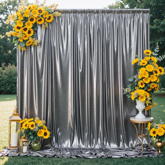 10x10FT Charcoal Silver Sequin Backdrop - 2 Panels 5x10FT Wrinkle-Free Glitter Drapes for Weddings, Parties & Events