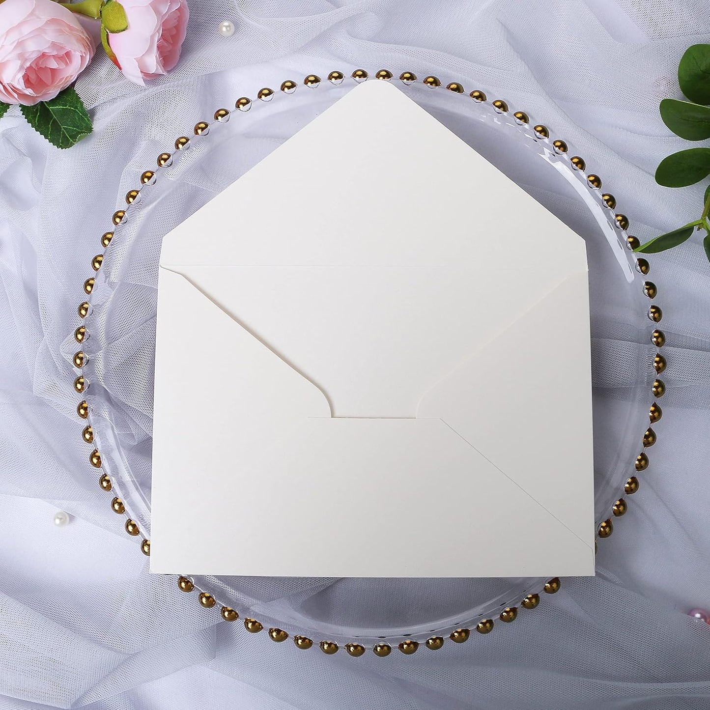 PONATIA 50 PCS/Pack 80lb Thick A7 Envelopes, 5.27 x 7.48'' Sparkle Ivory Heavy Duty Envelopes, Perfect for 5x7 Envelope Wedding Invitation Cards, Christmas Gift Cards, Acrylic Invitations, Photos